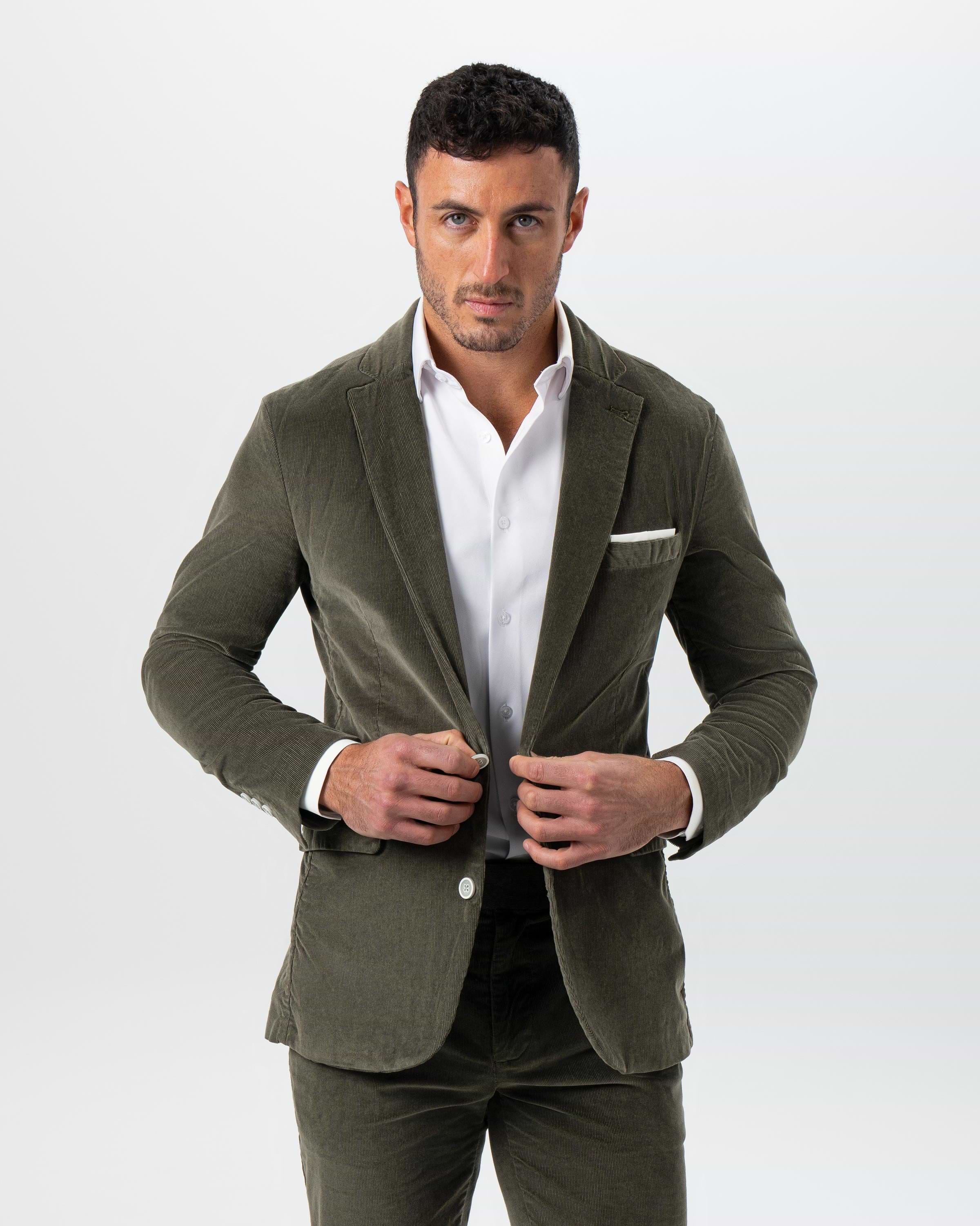 Unstructured Corduroy Suit - Dark Olive