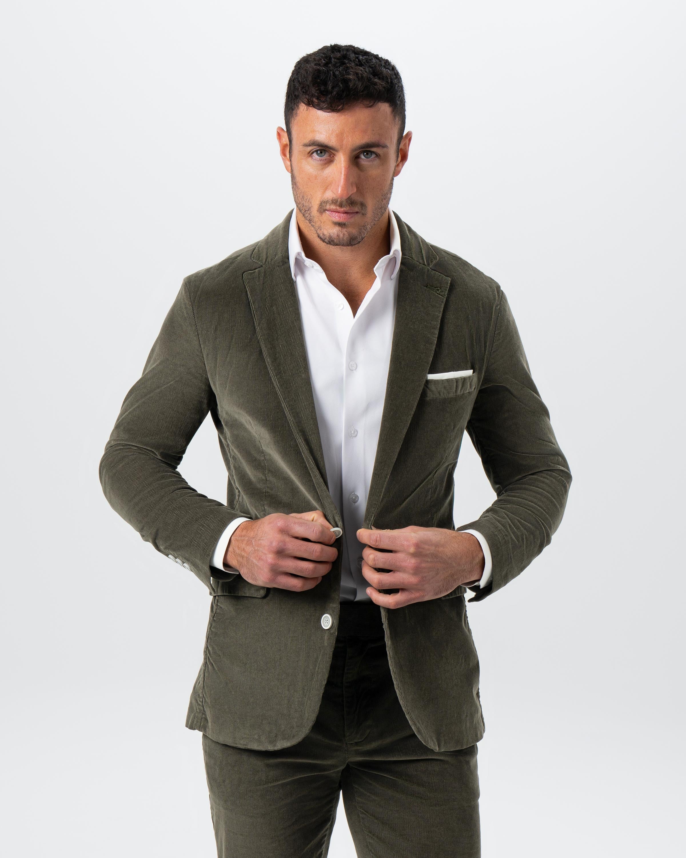 Unstructured Corduroy Suit - Dark Olive
