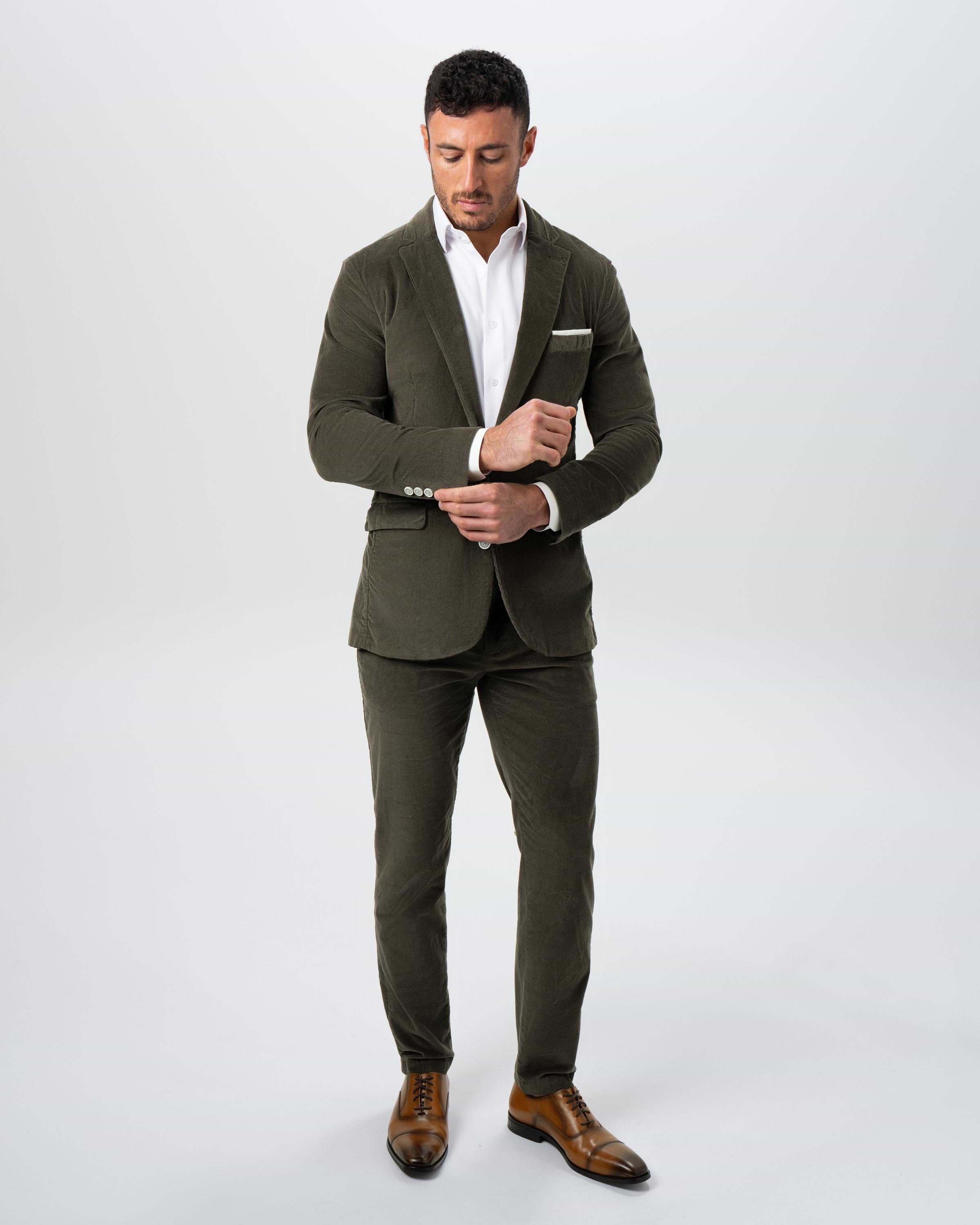 Unstructured Corduroy Suit - Dark Olive