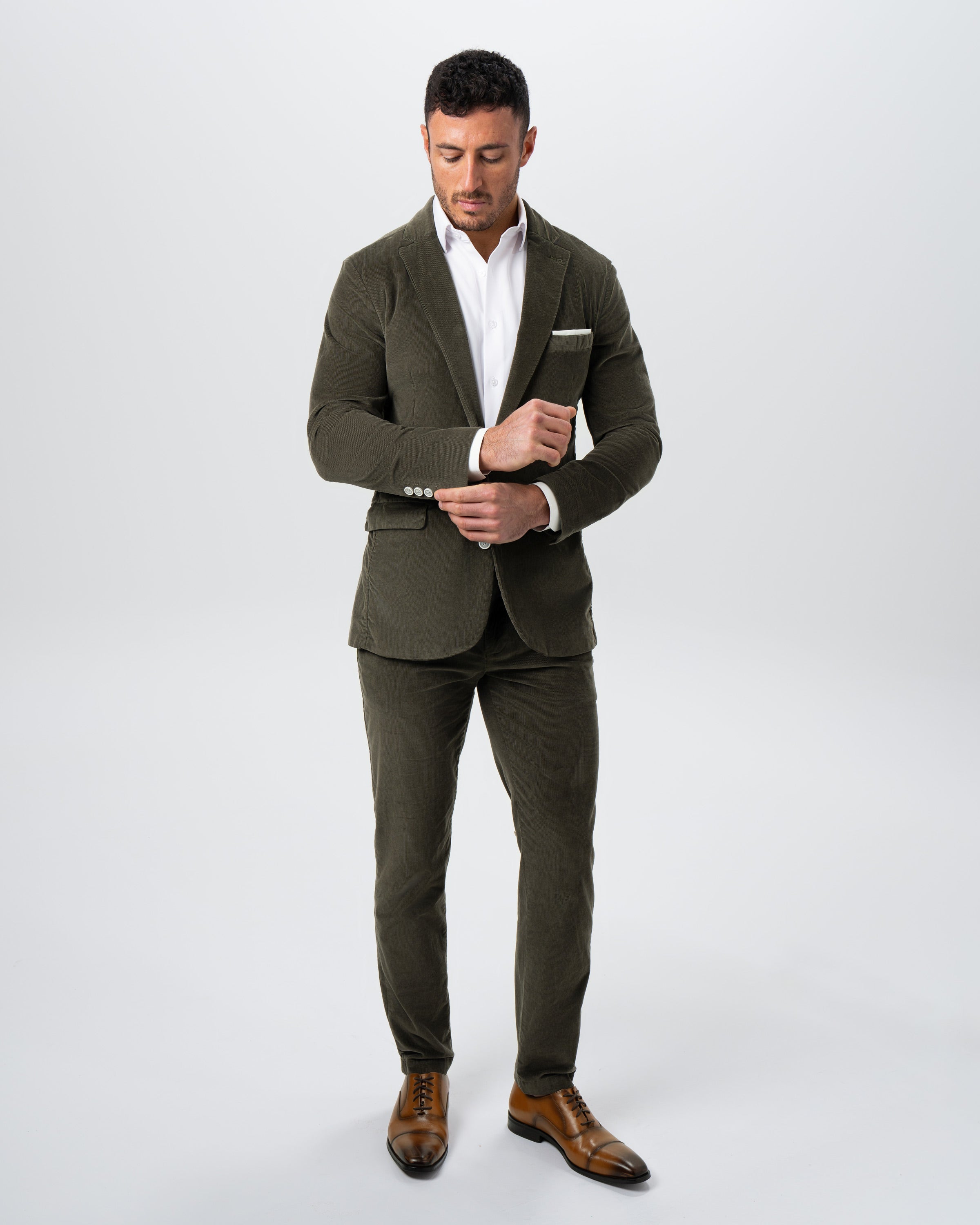 Unstructured Corduroy Suit - Dark Olive