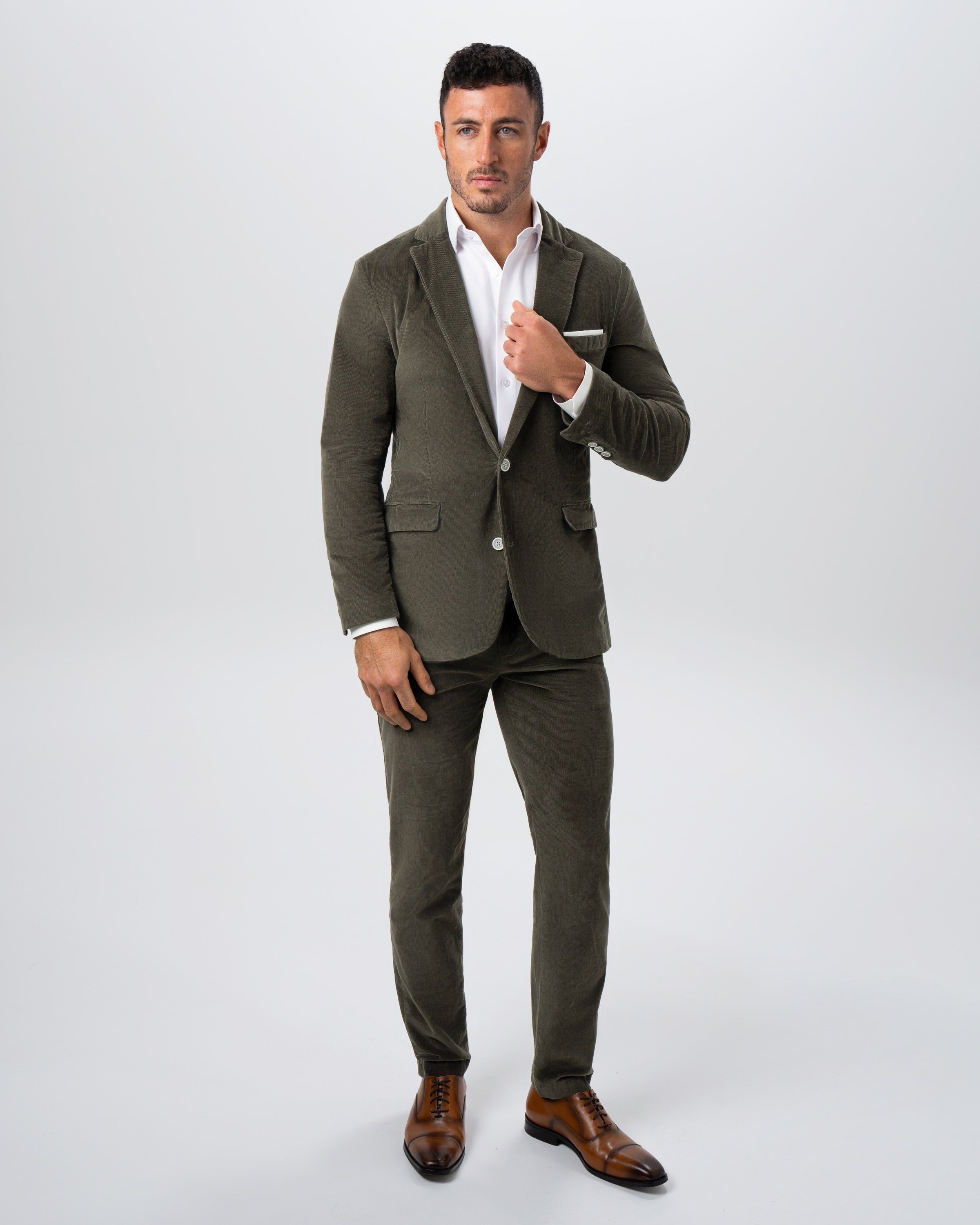 Unstructured Corduroy Suit - Dark Olive