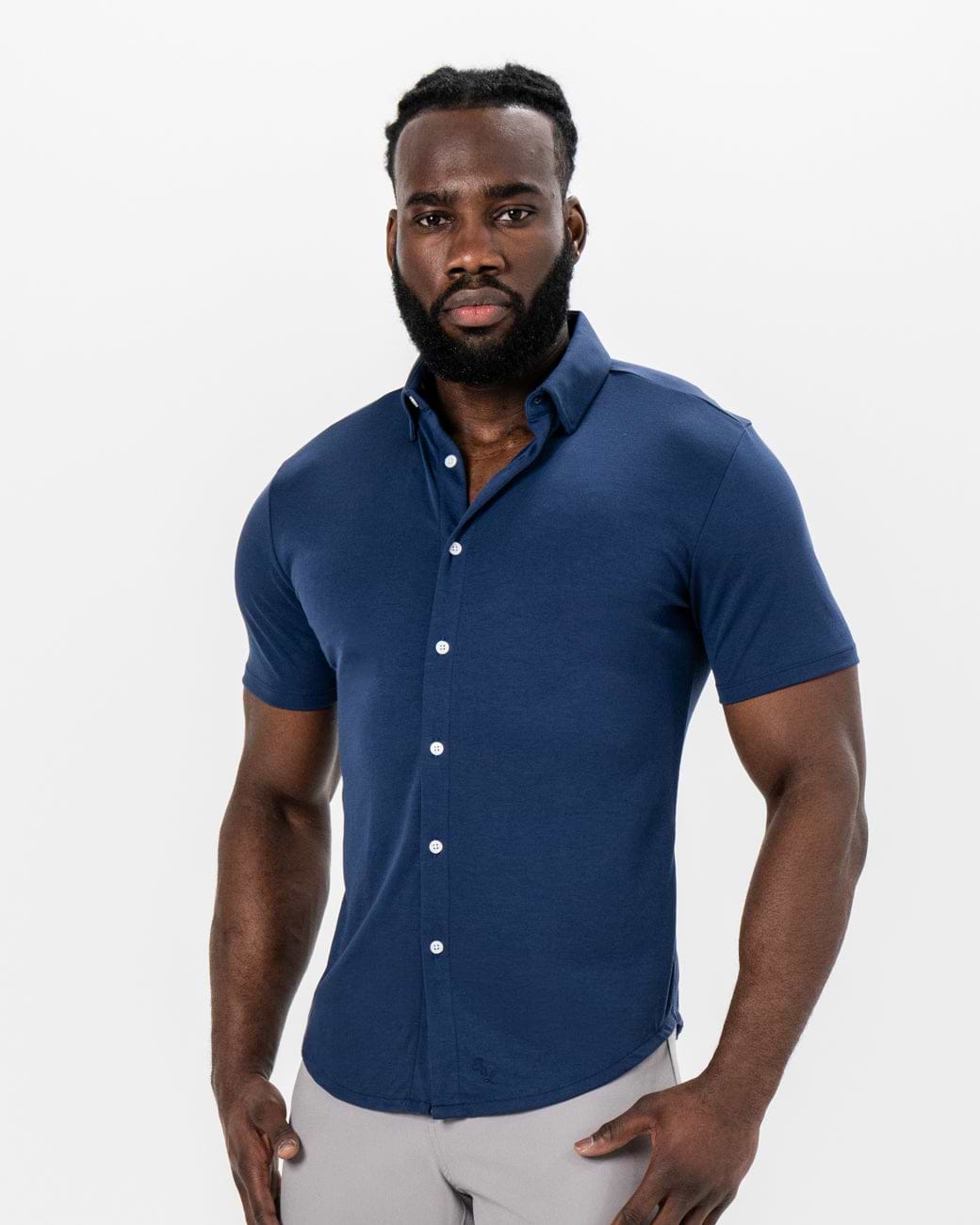 "The Deke" Navy Pique Short Sleeve Button Down