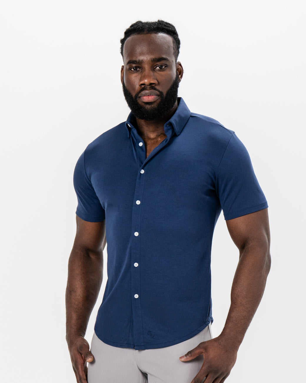 "The Deke" Navy Pique Short Sleeve Button Down