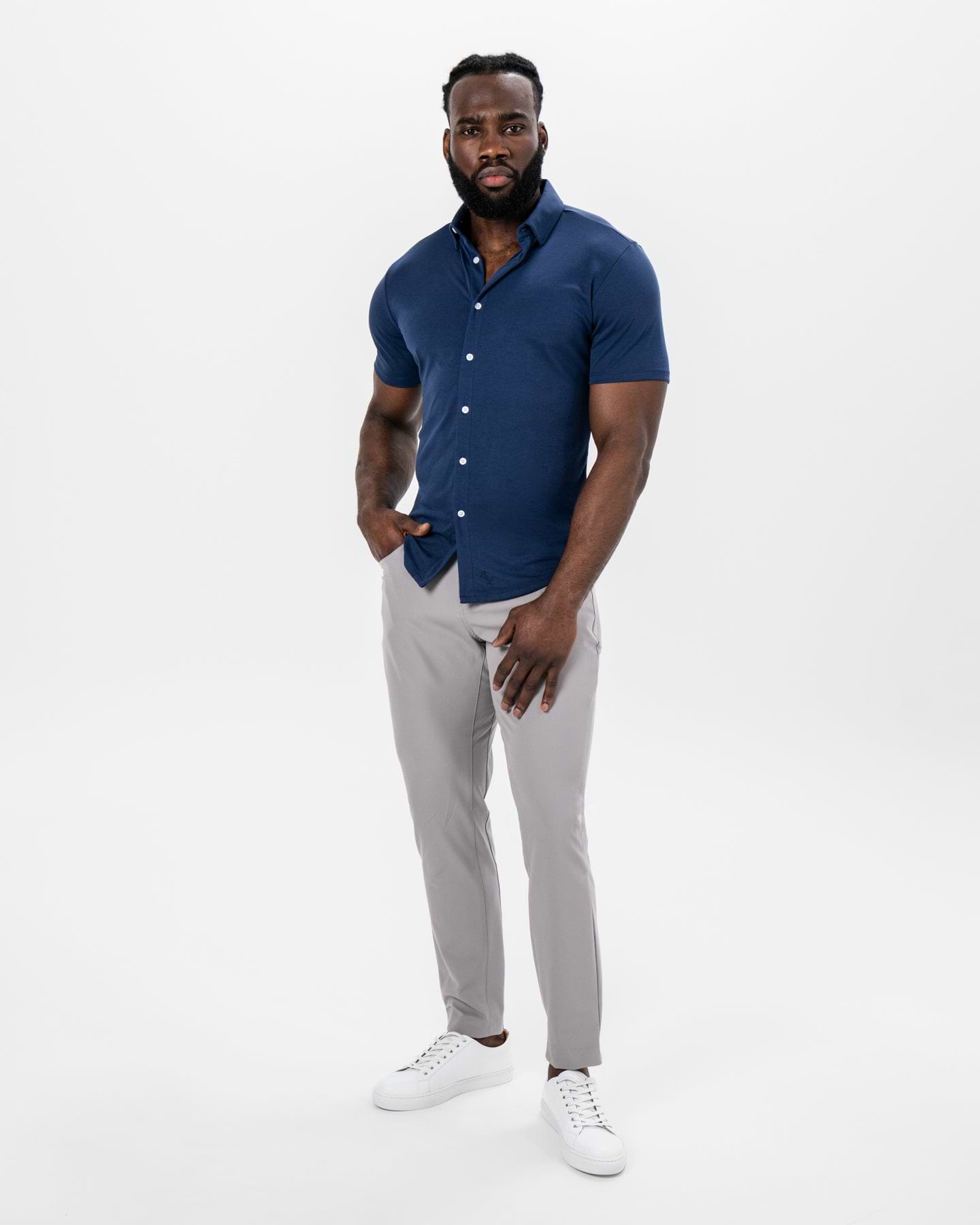 "The Deke" Navy Pique Short Sleeve Button Down
