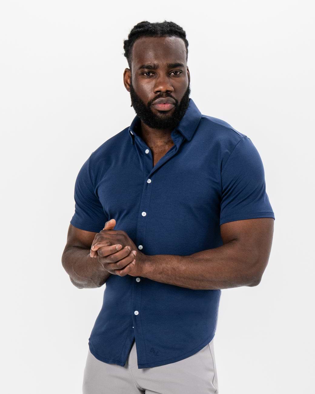 "The Deke" Navy Pique Short Sleeve Button Down