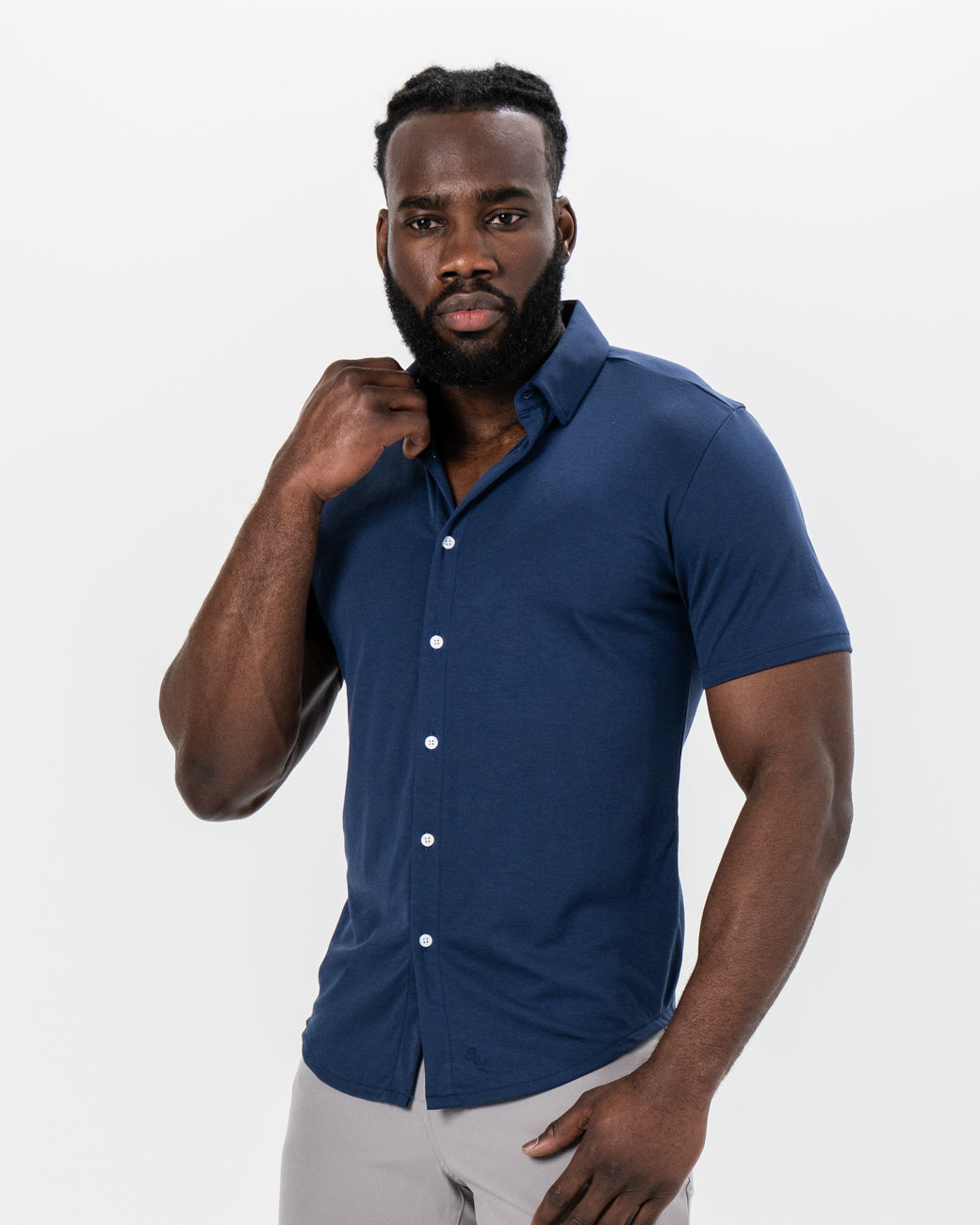 "The Deke" Navy Pique Short Sleeve Button Down
