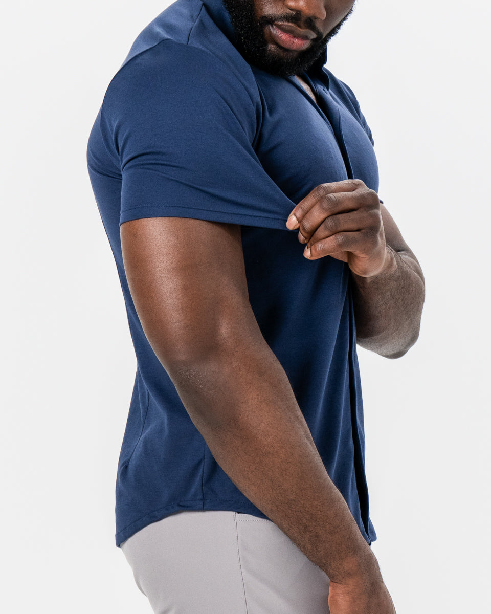 "The Deke" Navy Pique Short Sleeve Button Down