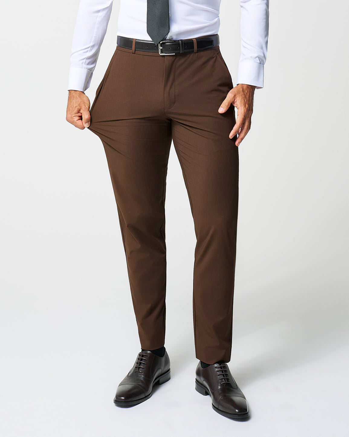Athletic Fit Stretch Suit Pants - Lightweight Heathered Chocolate
