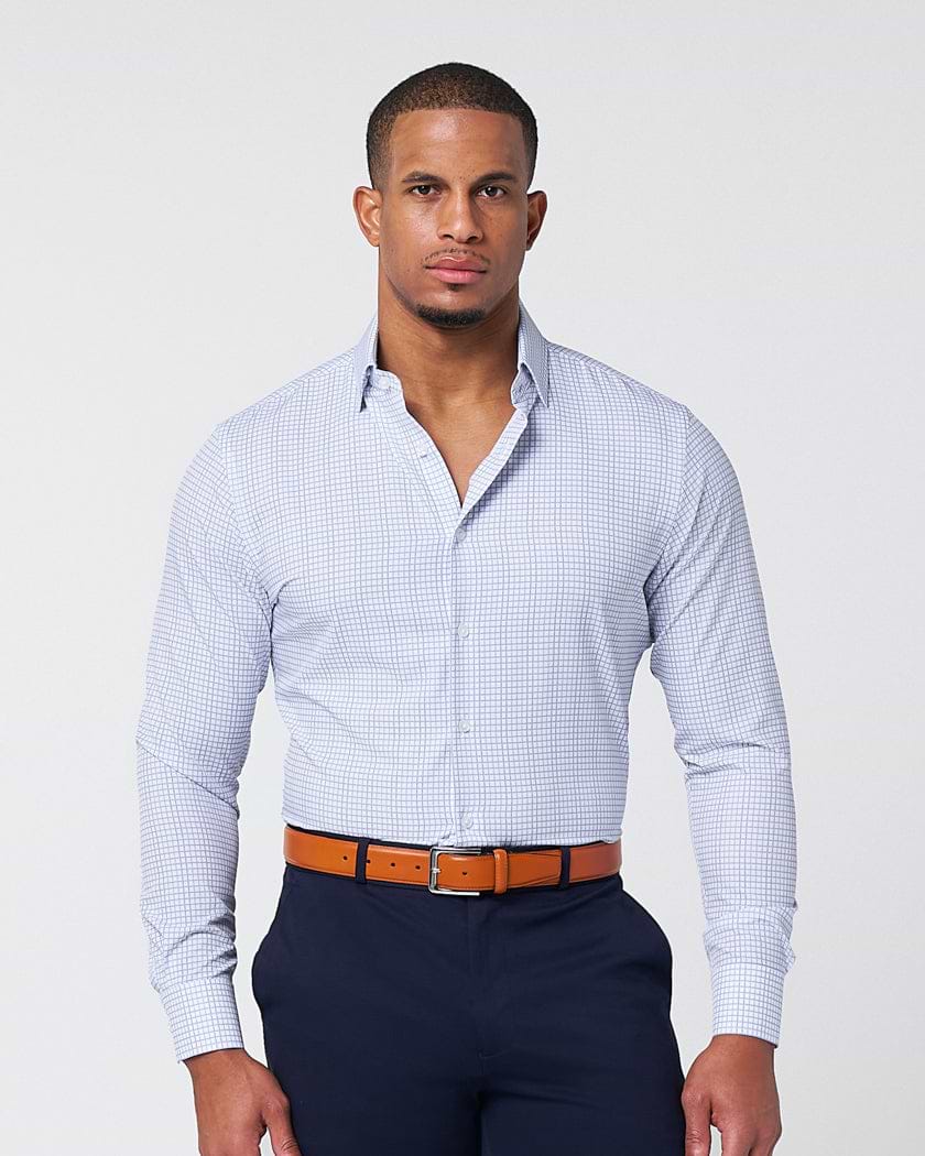 "The Baxter" Blue Mini Line Patterned Windowpane - Classic Fit