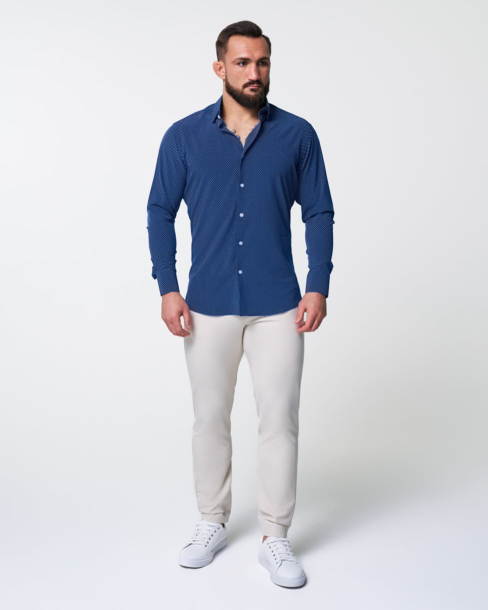 "The Boylston" Navy with White Polka Dots