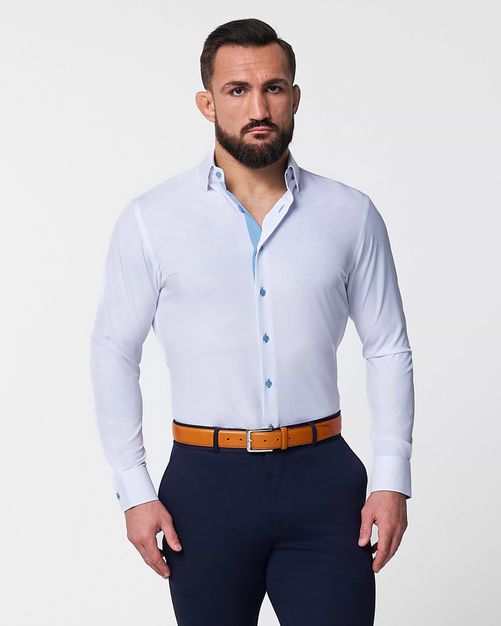 "The Briggs" Solid White with Light Blue Accents - Classic Fit