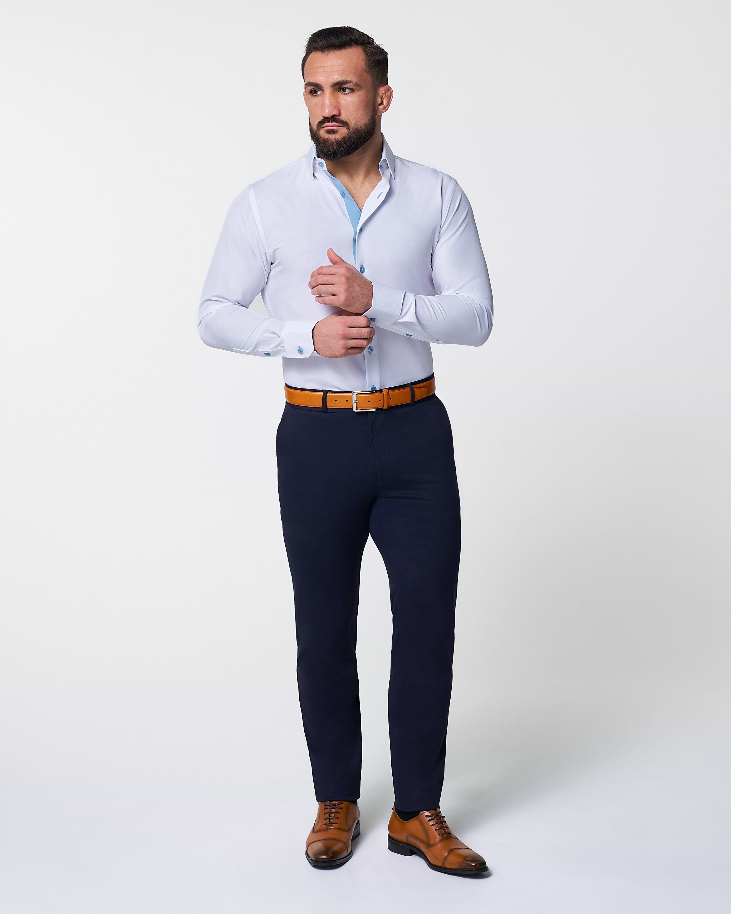 "The Briggs" Solid White with Light Blue Accents - Classic Fit