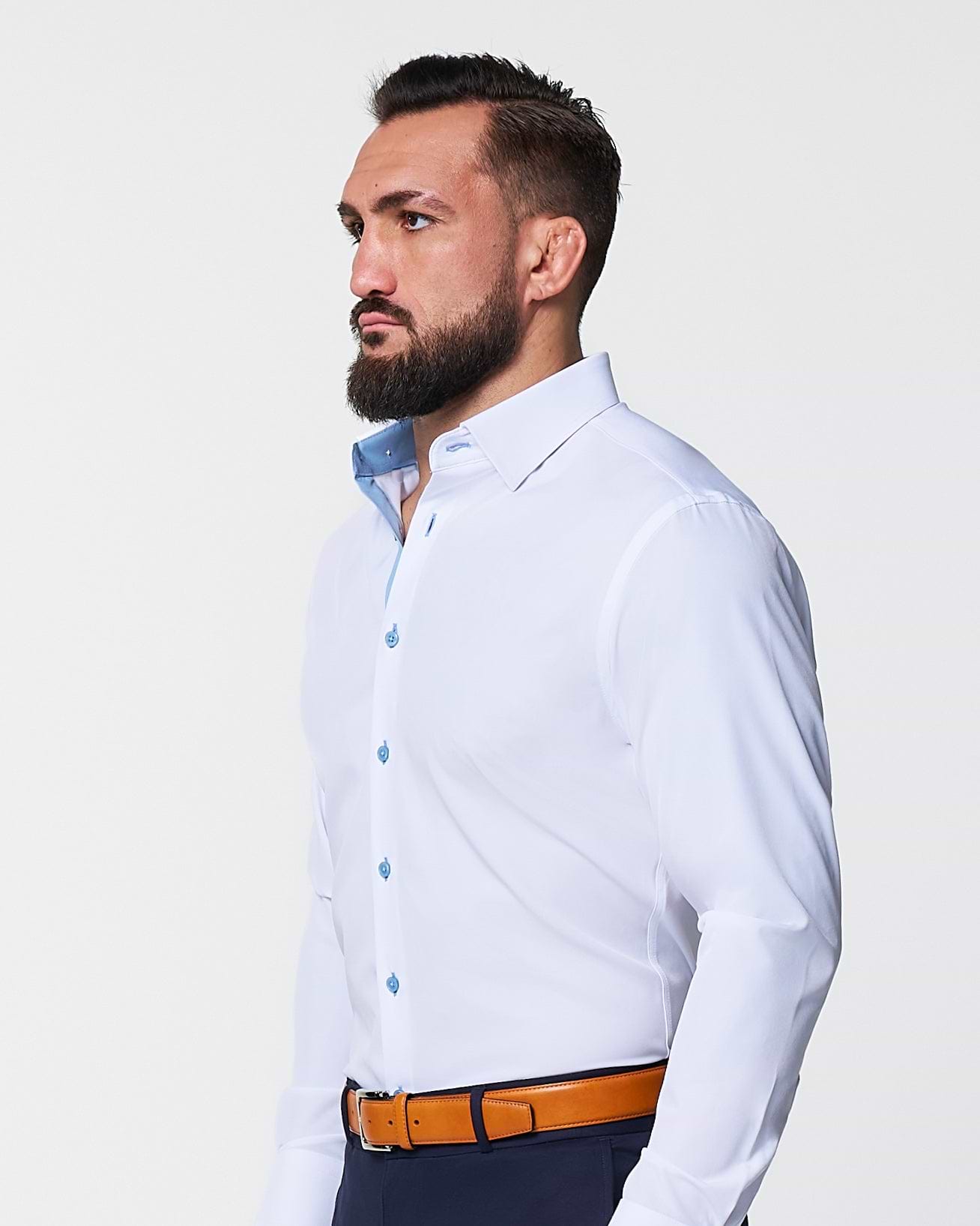 "The Briggs" Solid White with Light Blue Accents - Classic Fit