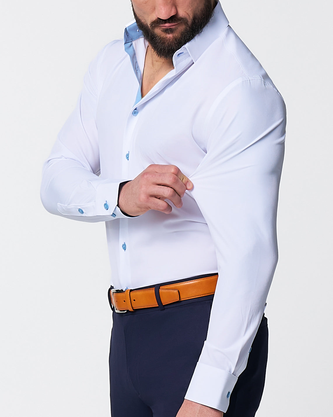 "The Briggs" Solid White with Light Blue Accents - Classic Fit