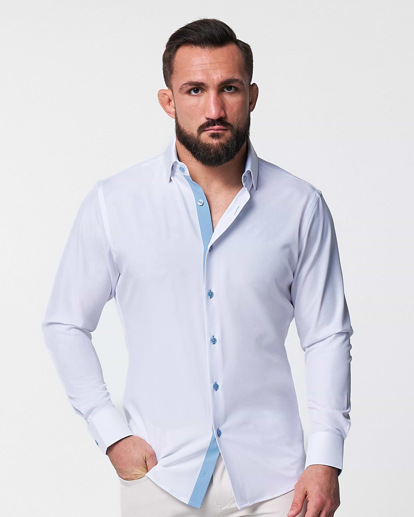"The Briggs" Solid White with Light Blue Accents - Classic Fit
