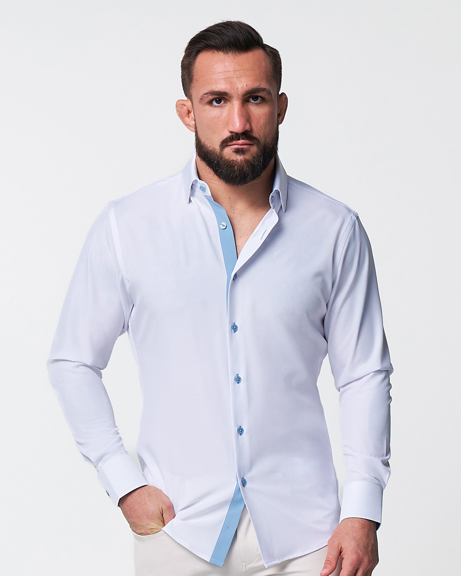 "The Briggs" Solid White with Light Blue Accents - Classic Fit
