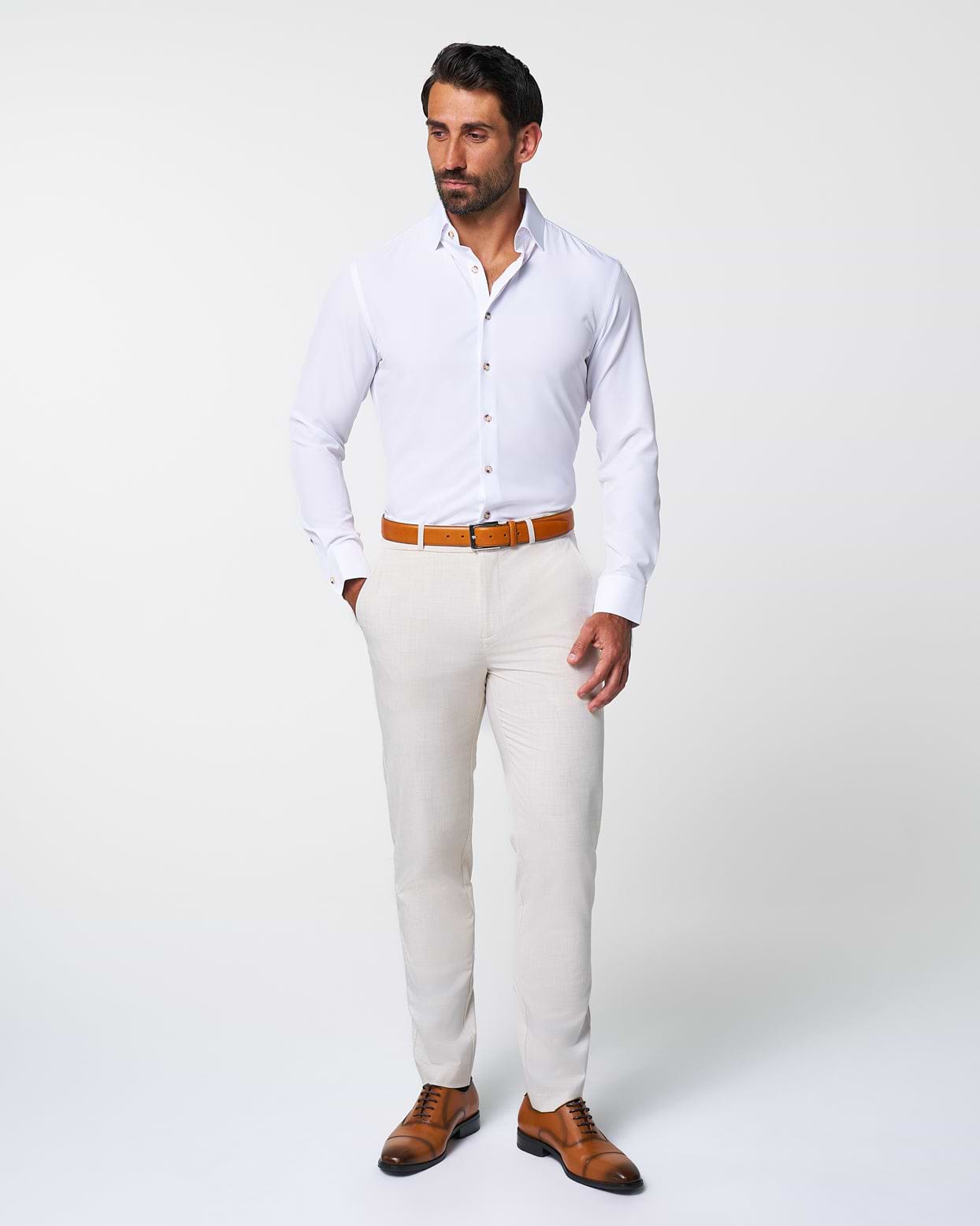 "The Leonardo" Solid White With Tortoise Shell Buttons - Classic Fit