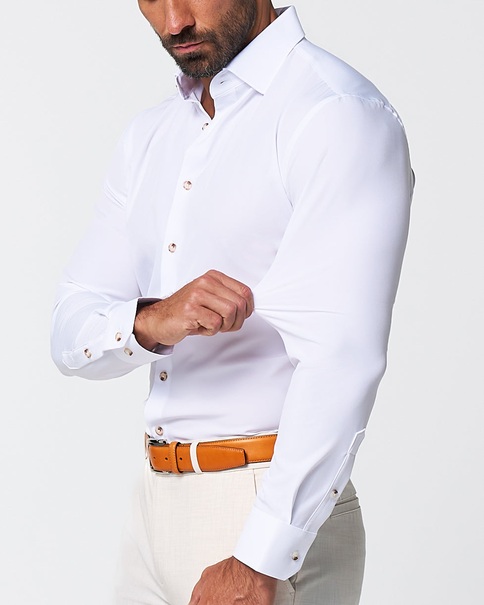 "The Leonardo" Solid White With Tortoise Shell Buttons