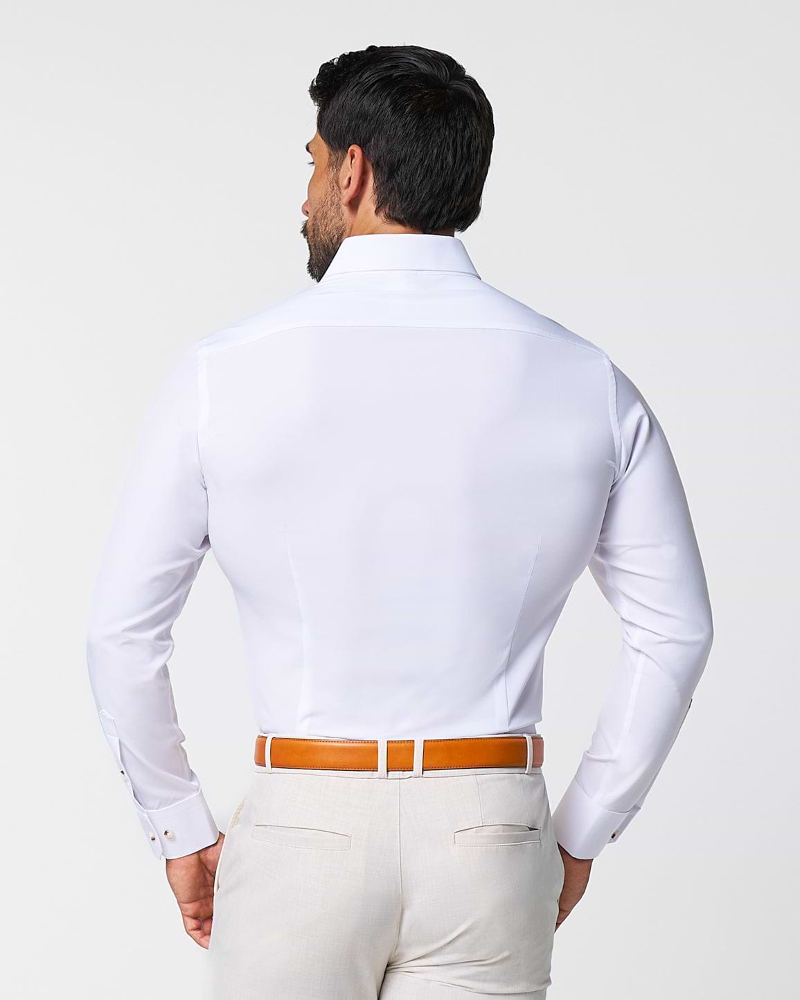 "The Leonardo" Solid White With Tortoise Shell Buttons - Classic Fit