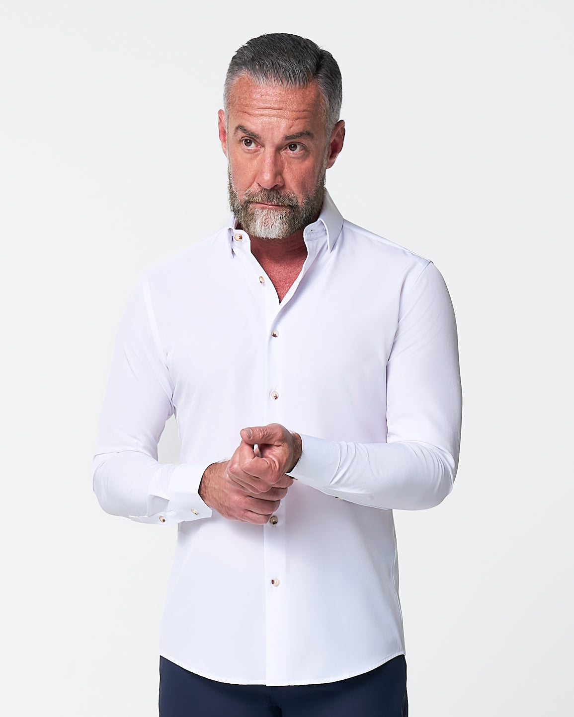 "The Leonardo" Solid White With Tortoise Shell Buttons - Classic Fit