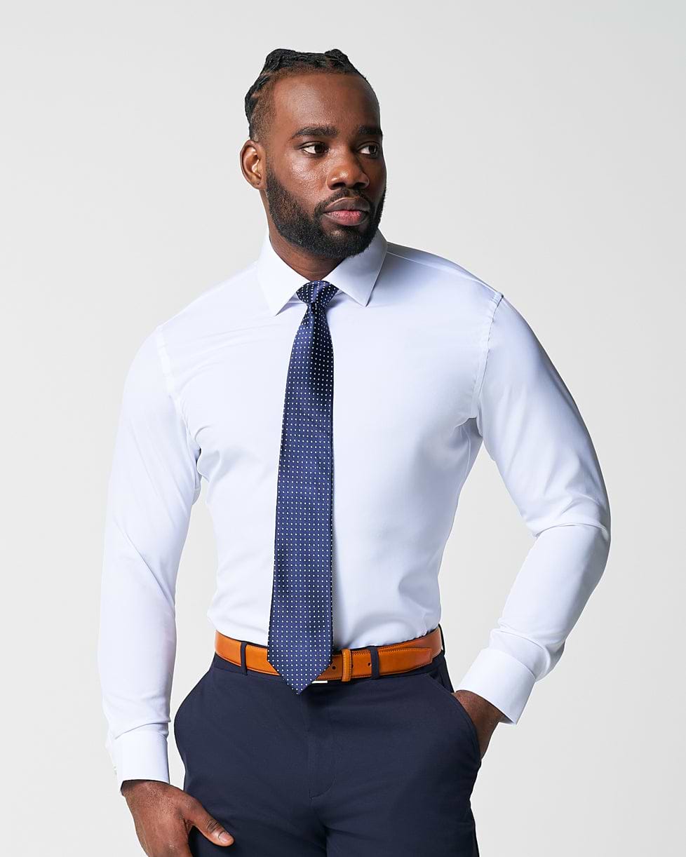 "The Leonardo" Solid White With Tortoise Shell Buttons - Classic Fit