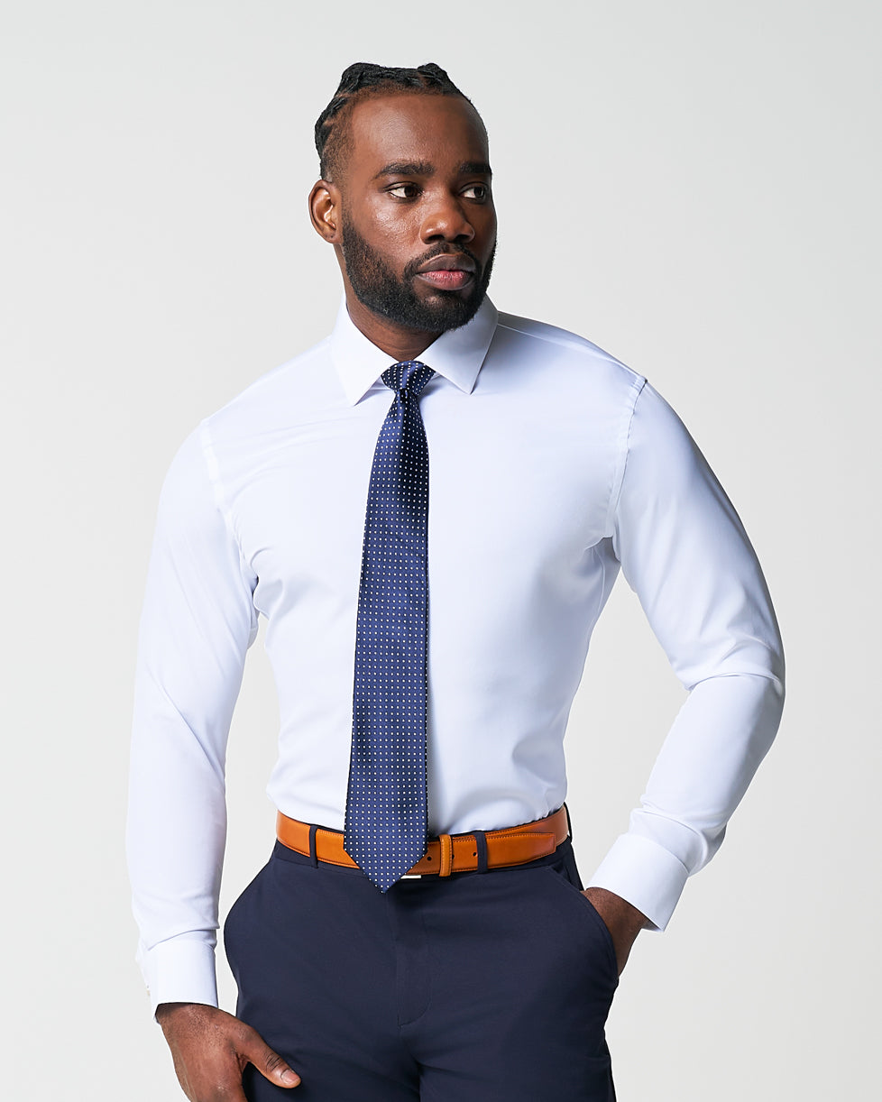 "The Leonardo" Solid White With Tortoise Shell Buttons - Classic Fit