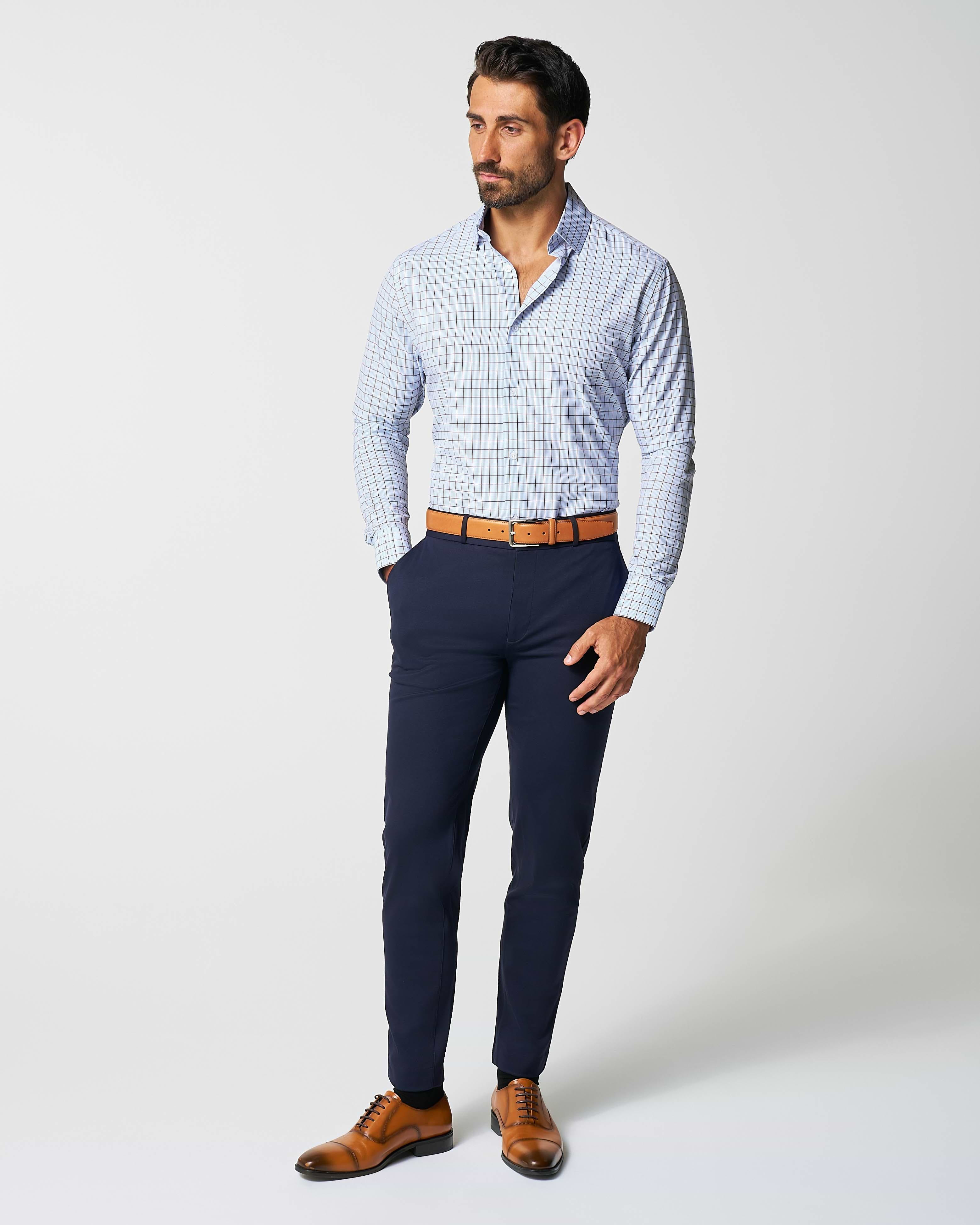 "The Marcus" Brown, White, & Light Blue Windowpane