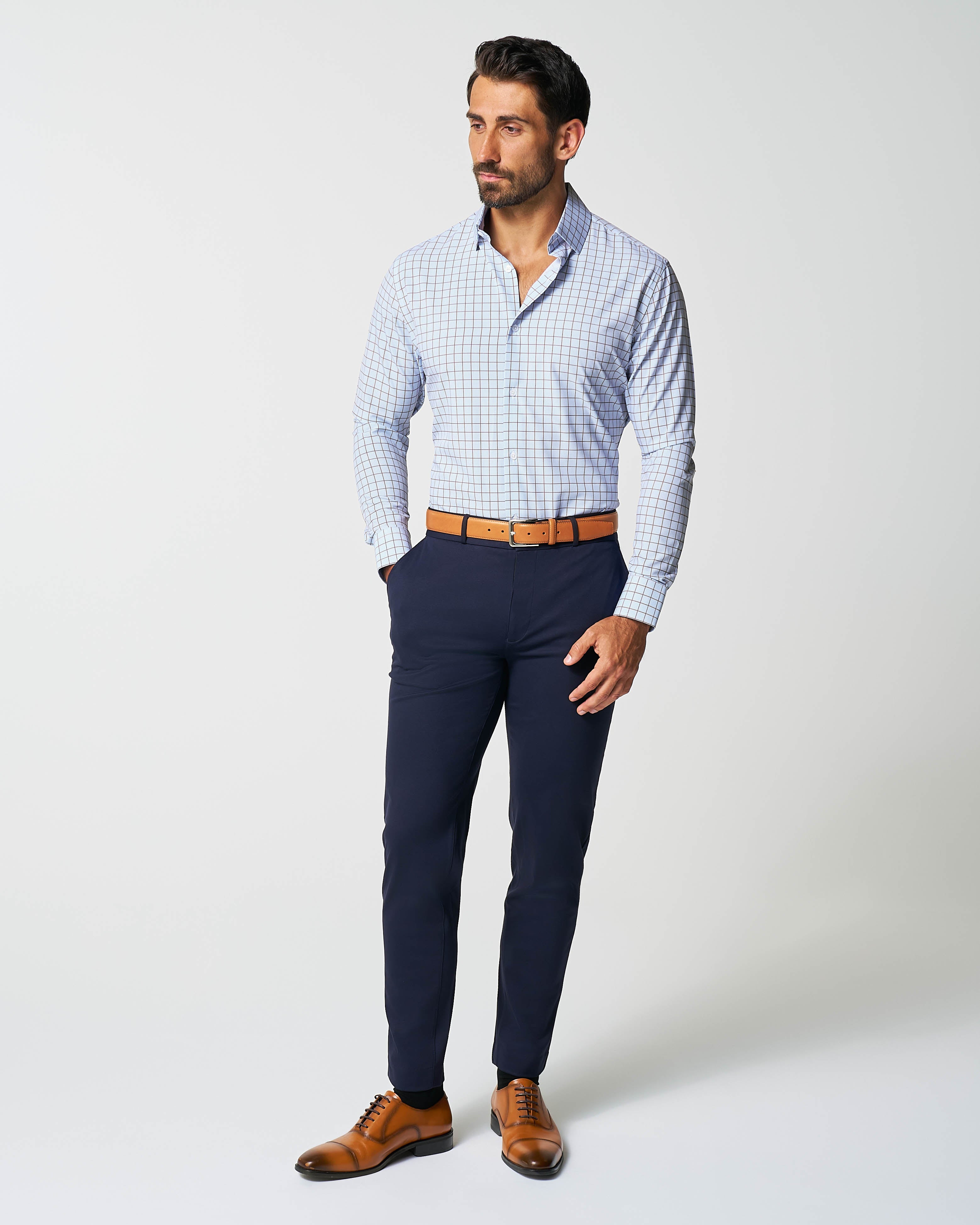 "The Marcus" Brown, White, & Light Blue Windowpane