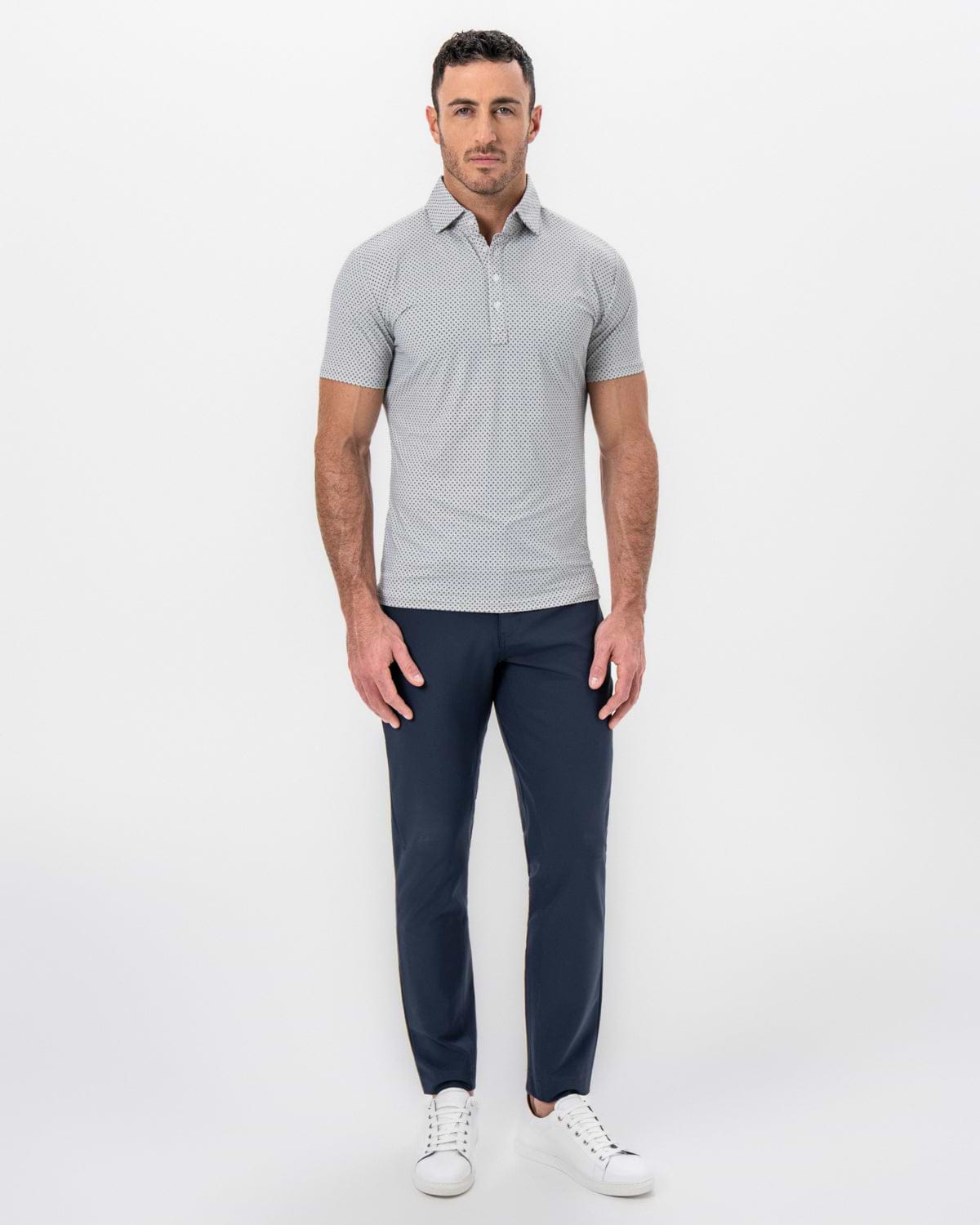 "The Frost" White with Navy Square Print