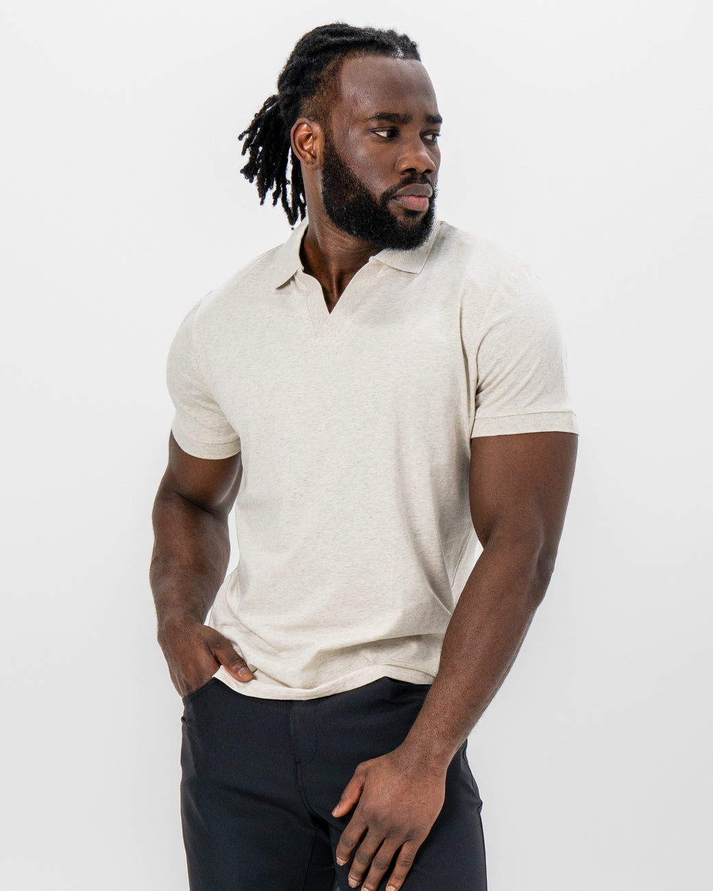 "The Glenn" Tan Buttonless Polo
