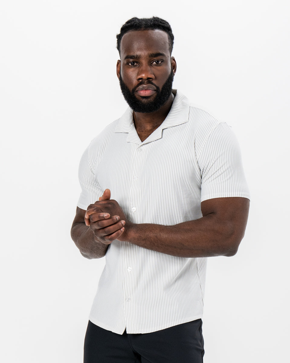 Seersucker Short Sleeve Button Down - Grey