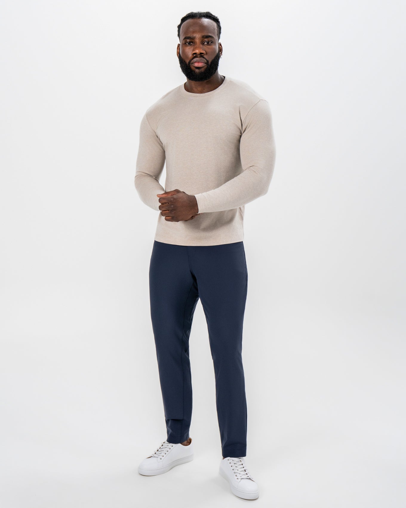 "The Landon" Heathered Cream Long Sleeve Crewneck