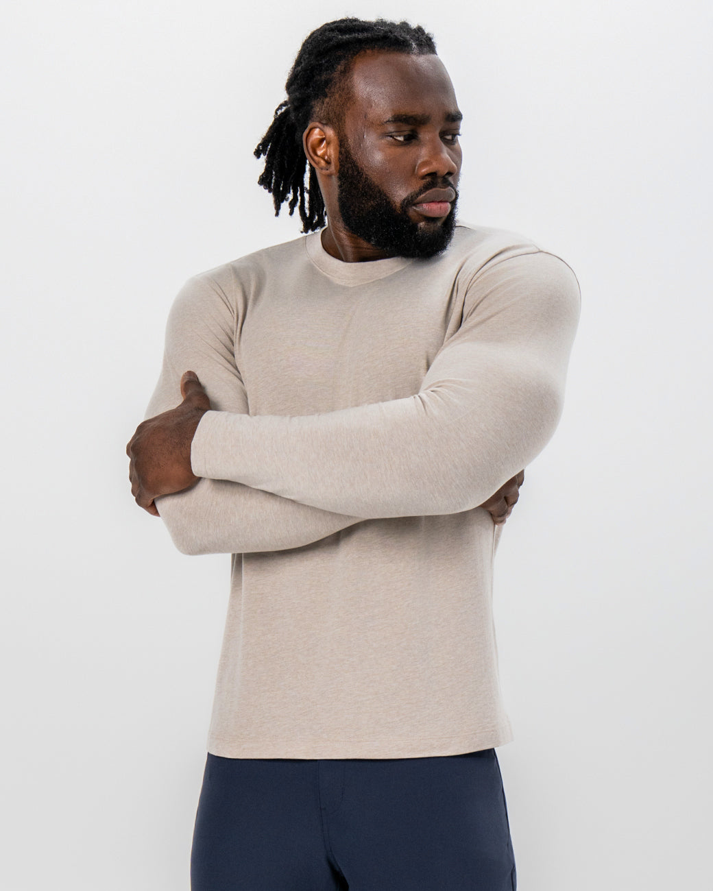 "The Landon" Heathered Cream Long Sleeve Crewneck