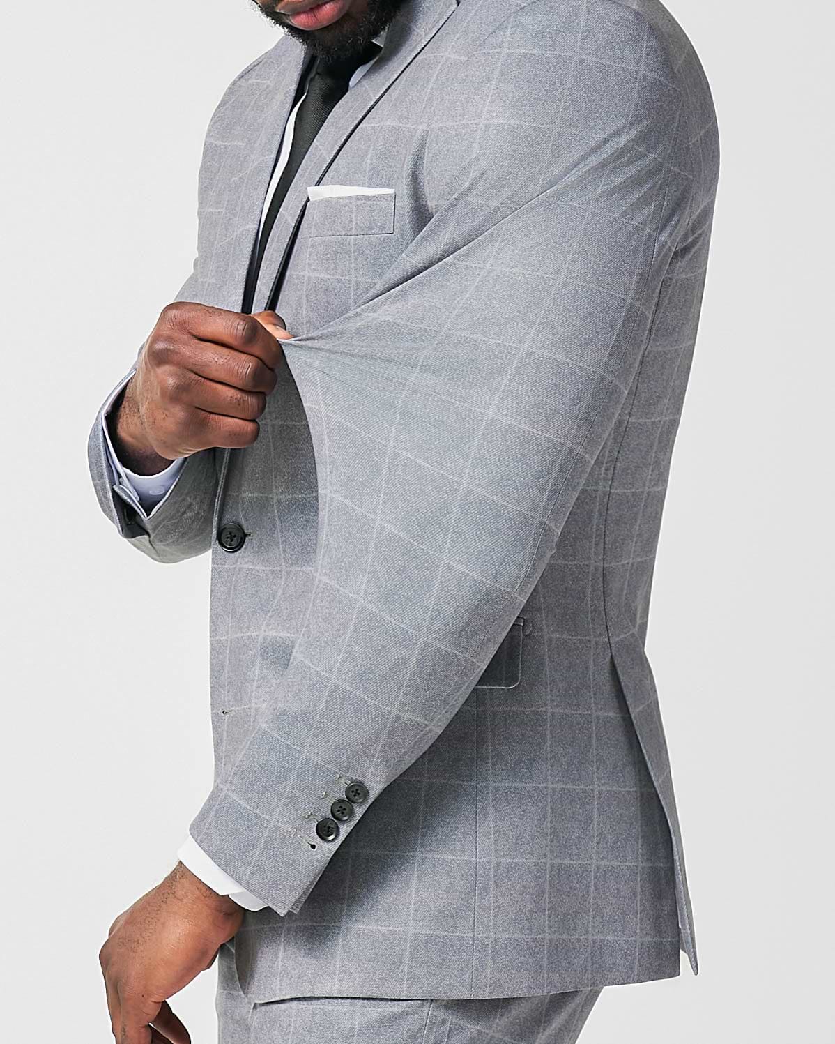 Athletic Fit Stretch Suit - Light Grey & White Windowpane