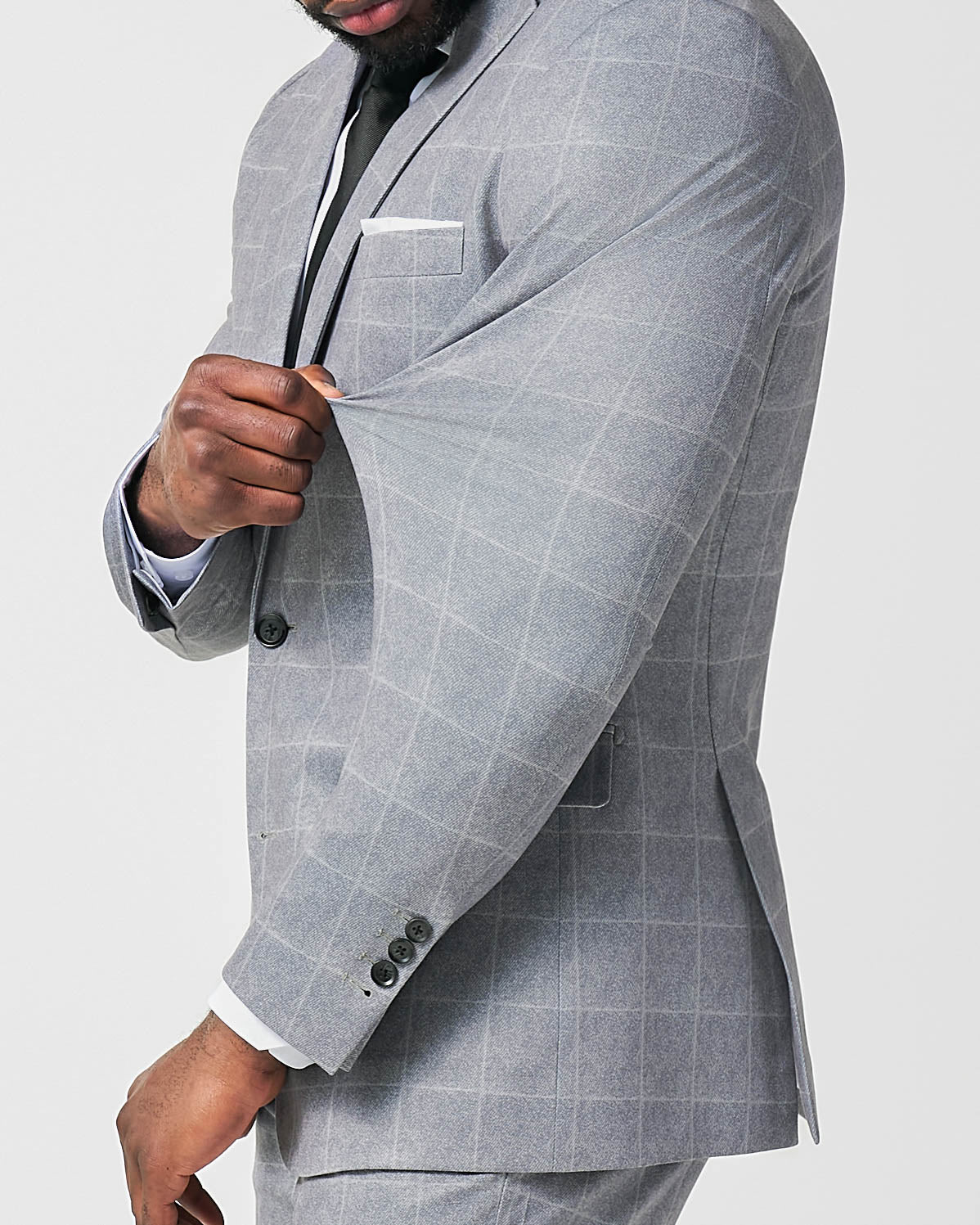 Athletic Fit Stretch Suit - Light Grey & White Windowpane
