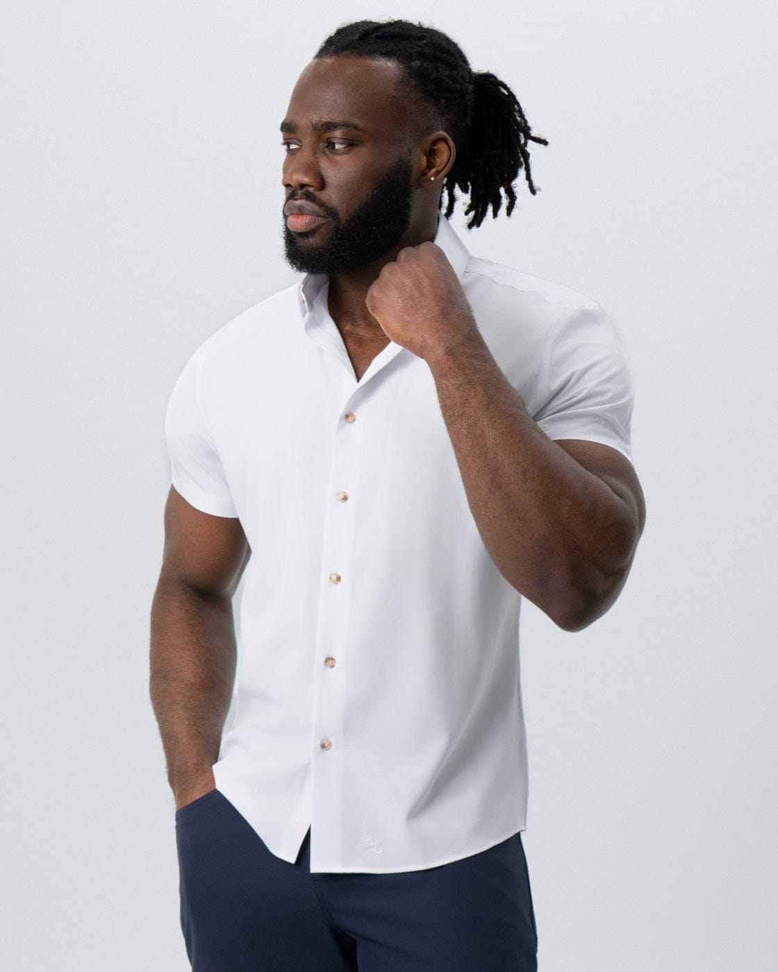 "The Marco" Solid White with Tortoise Shell Buttons