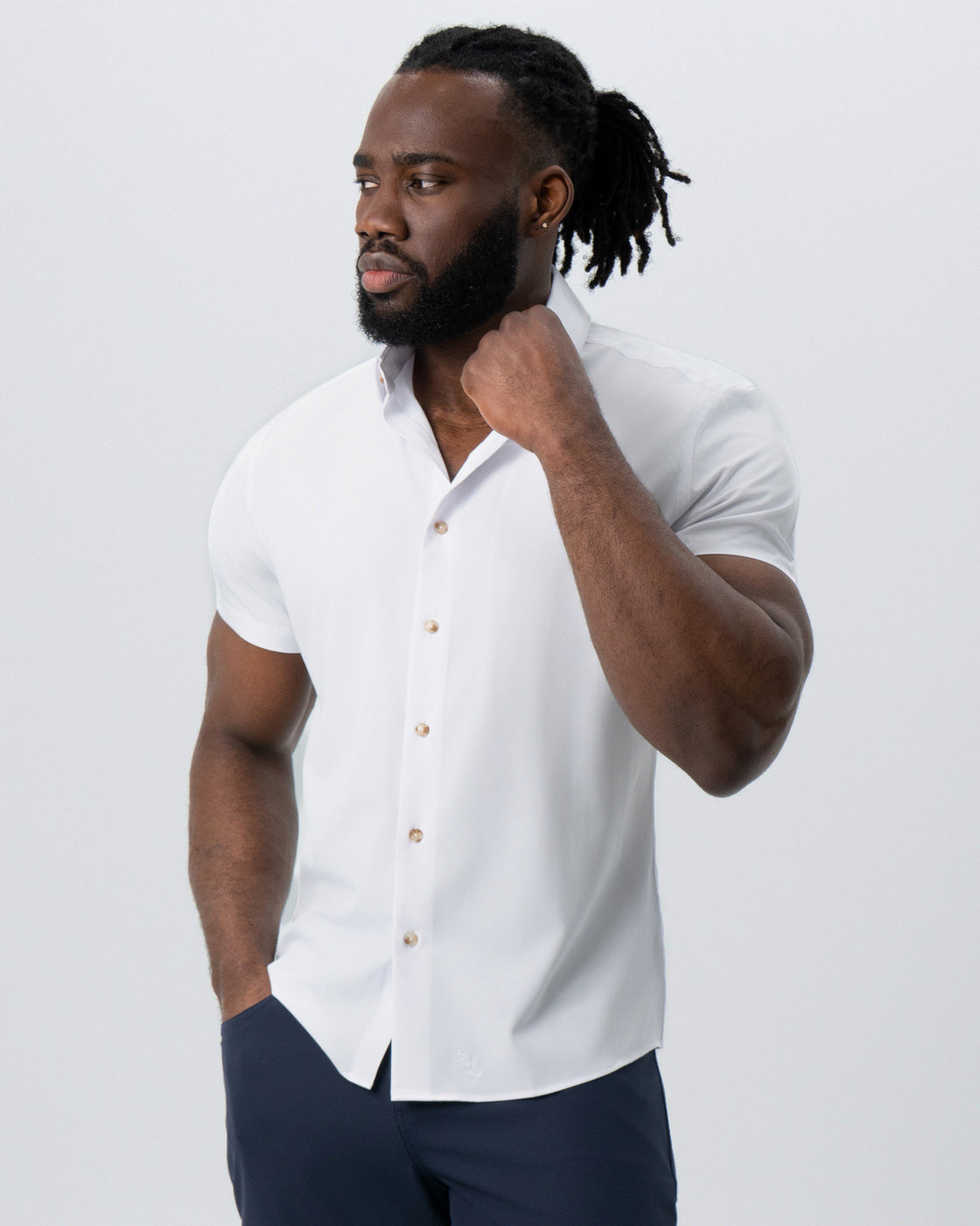 "The Marco" Solid White with Tortoise Shell Buttons