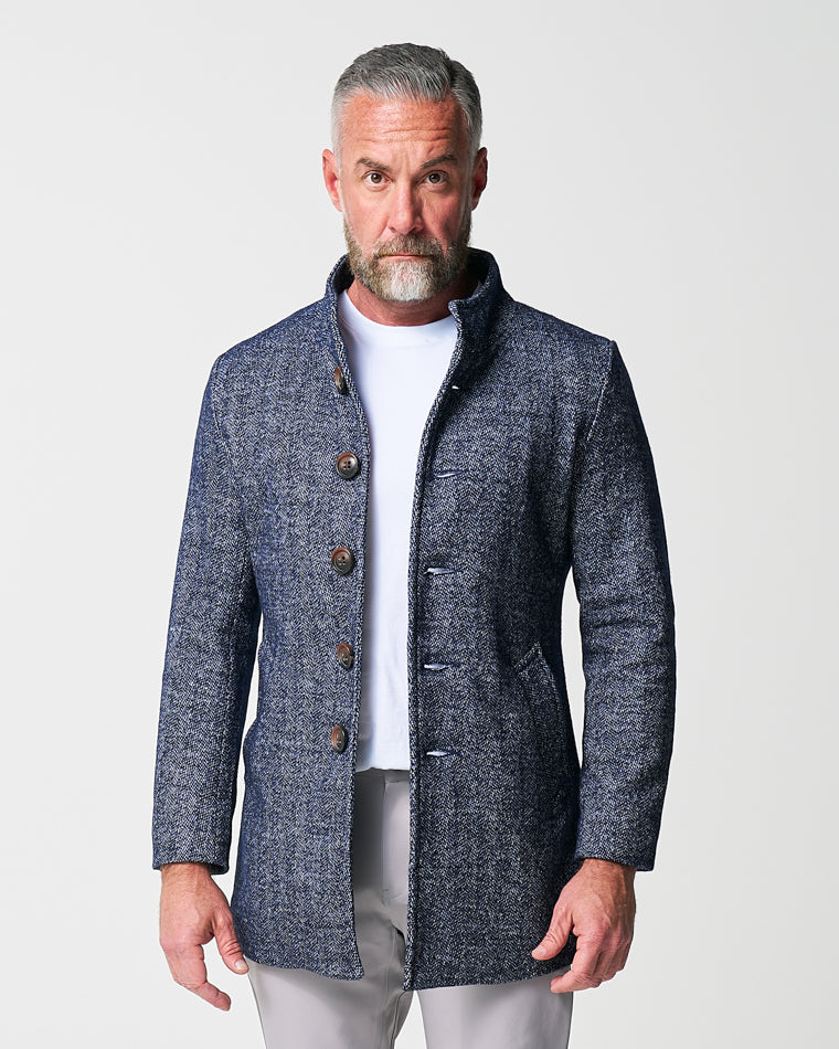 ジャケット・アウター Mind Overcoat In Dark Navy Herringbone M Open Button Overcoat - Navy Herringbone