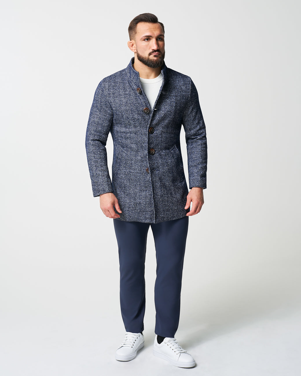 ジャケット・アウター Mind Overcoat In Dark Navy Herringbone M Open Button Overcoat - Navy Herringbone