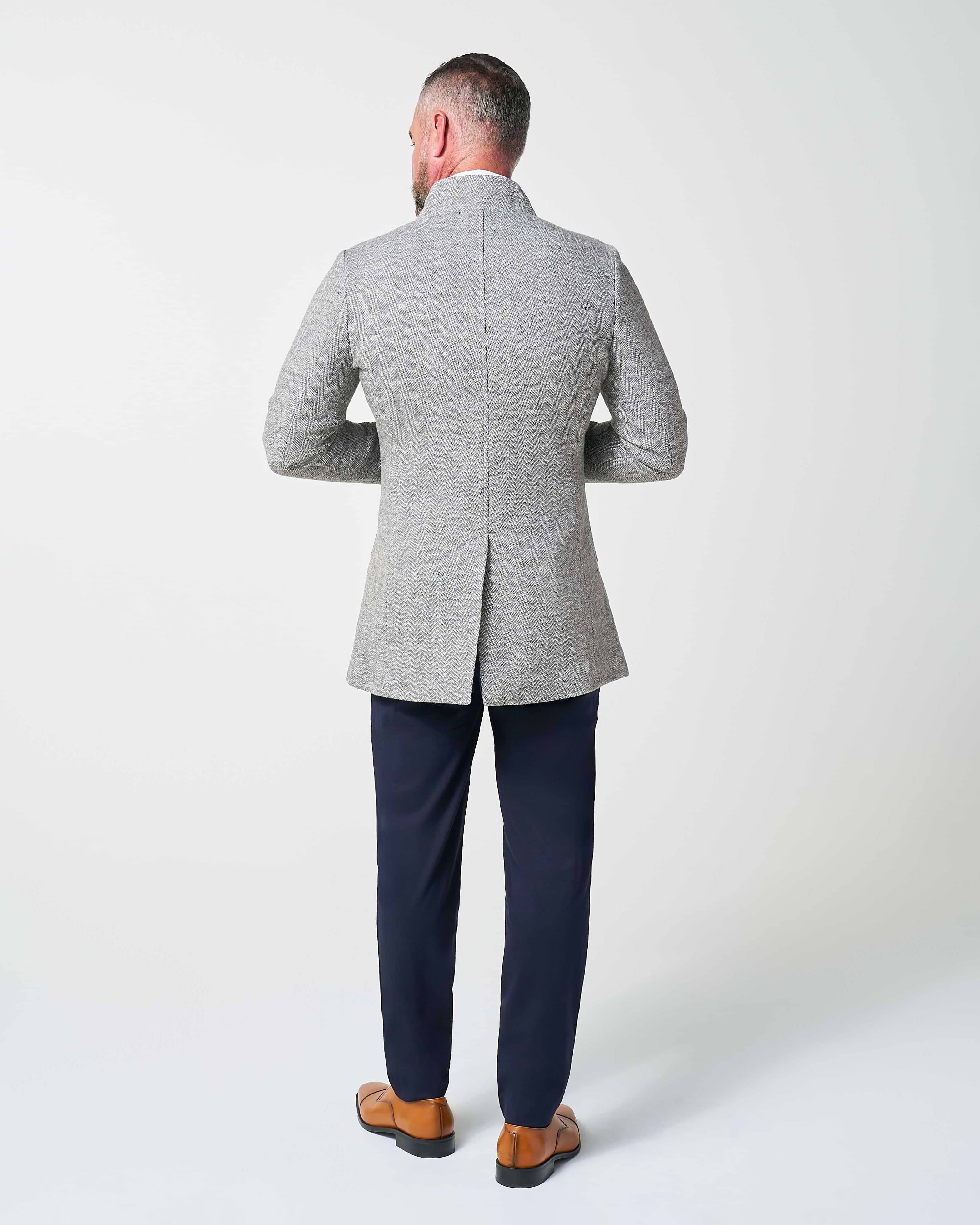 Open Button Overcoat - Grey Herringbone