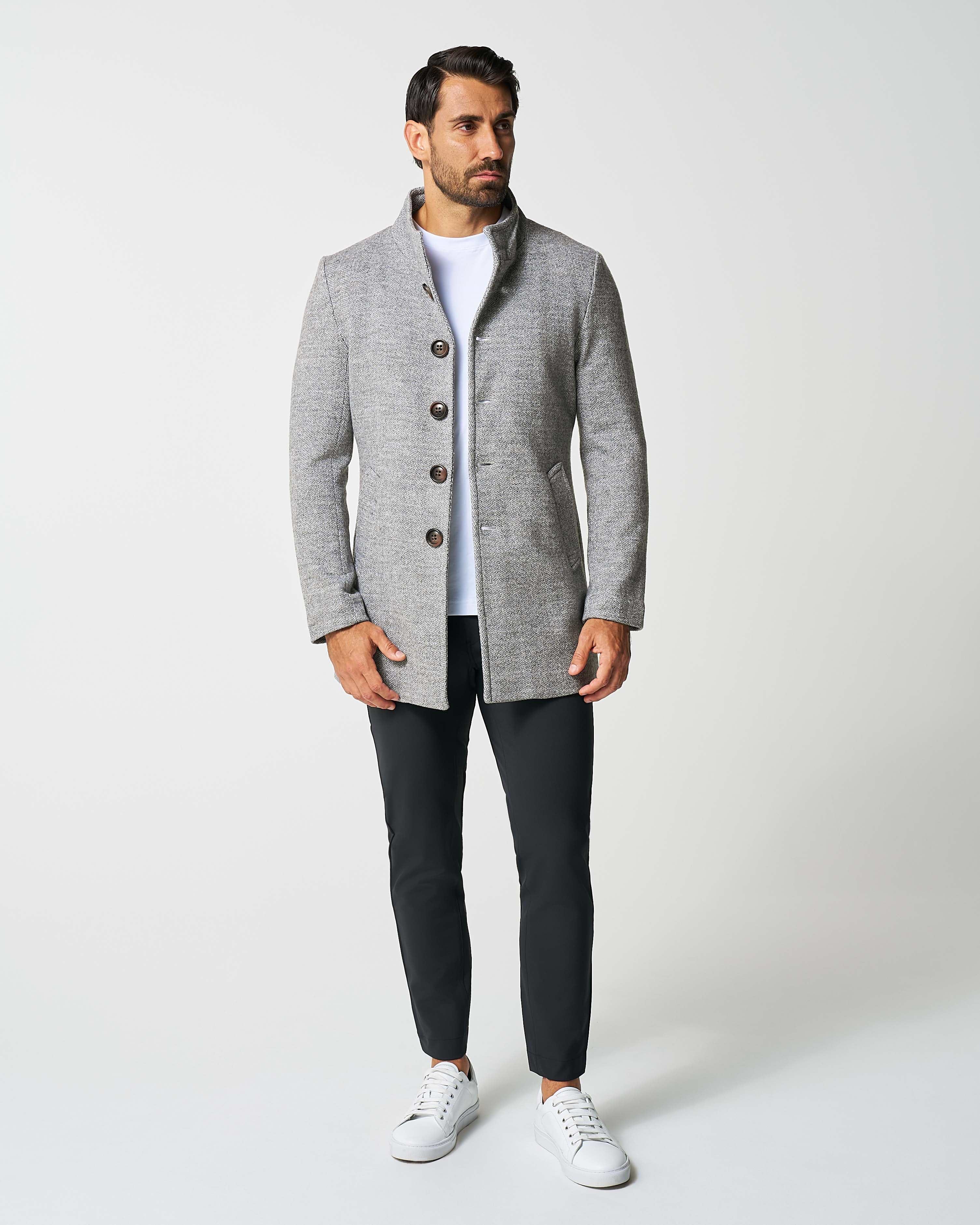Open Button Overcoat - Grey Herringbone