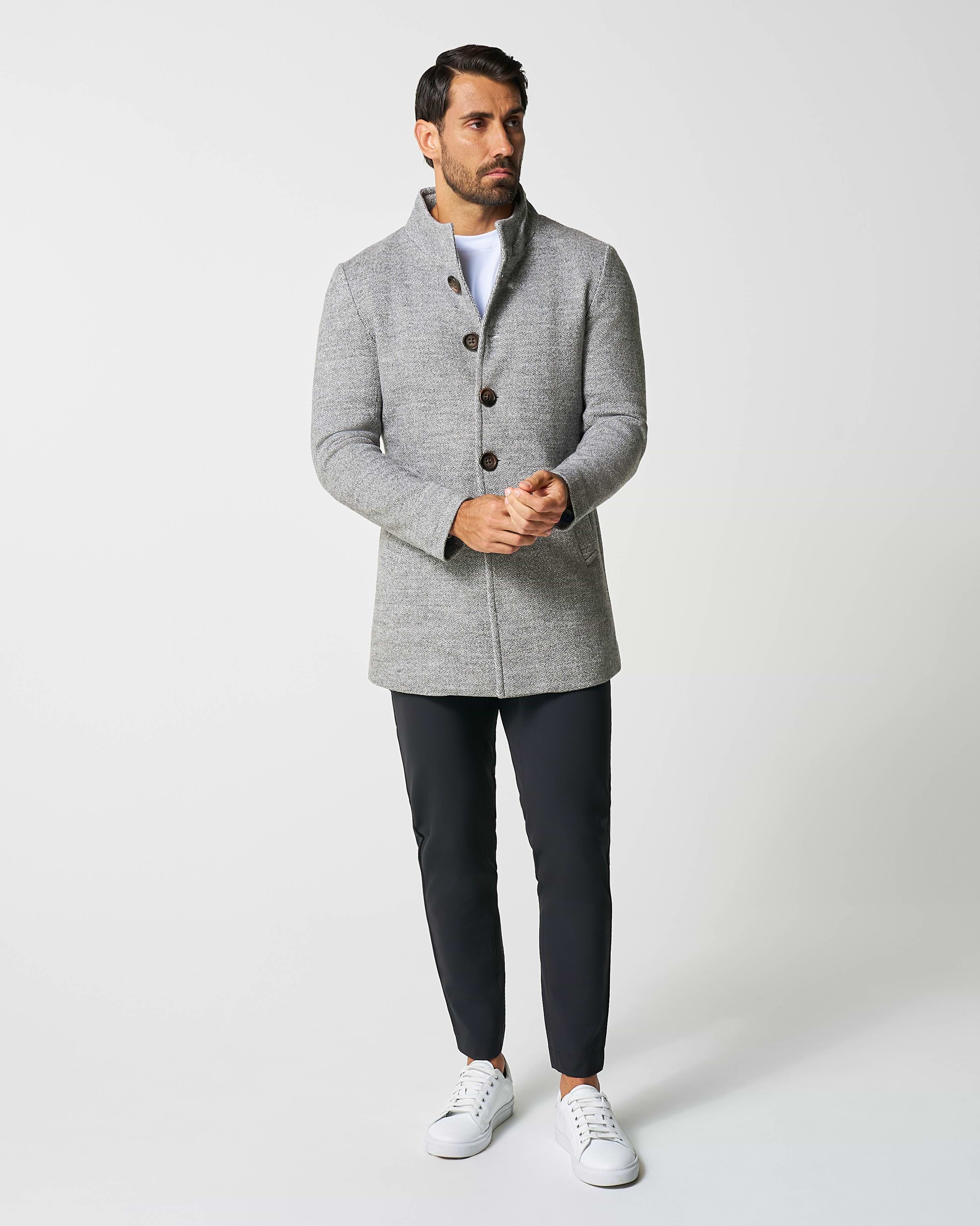 Open Button Overcoat - Grey Herringbone