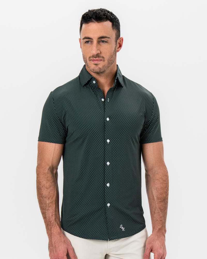 "The Palm" Green with White Mini Dot Print
