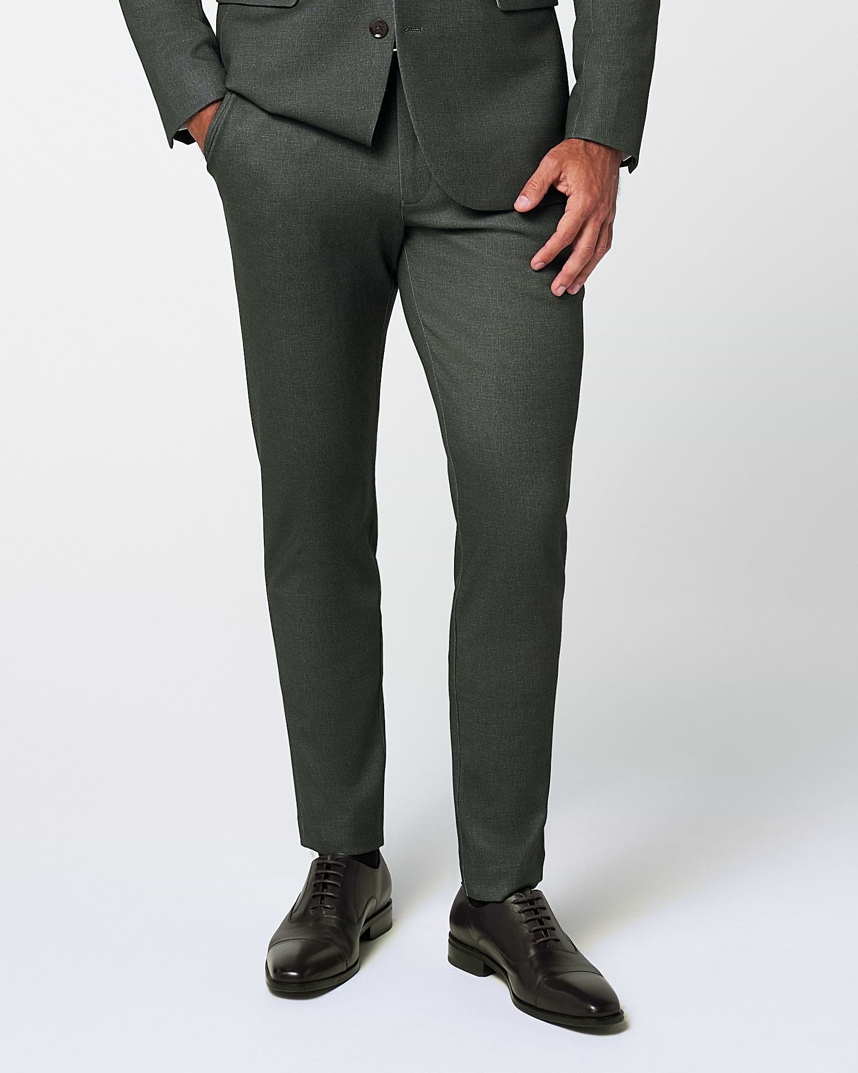 Athletic Fit Stretch Suit Pants - Deep Olive