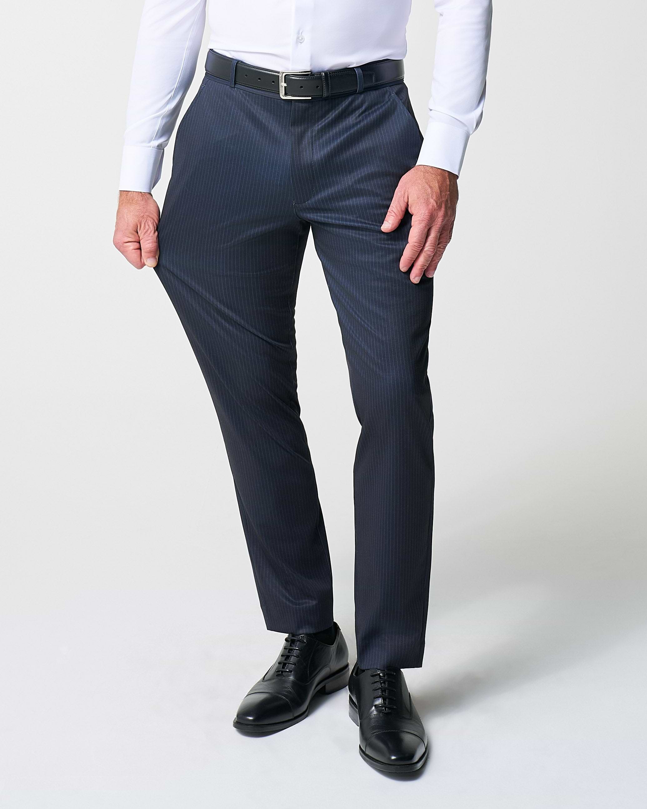 Athletic Fit Stretch Suit Pants - Knit Blue Chalk Stripe