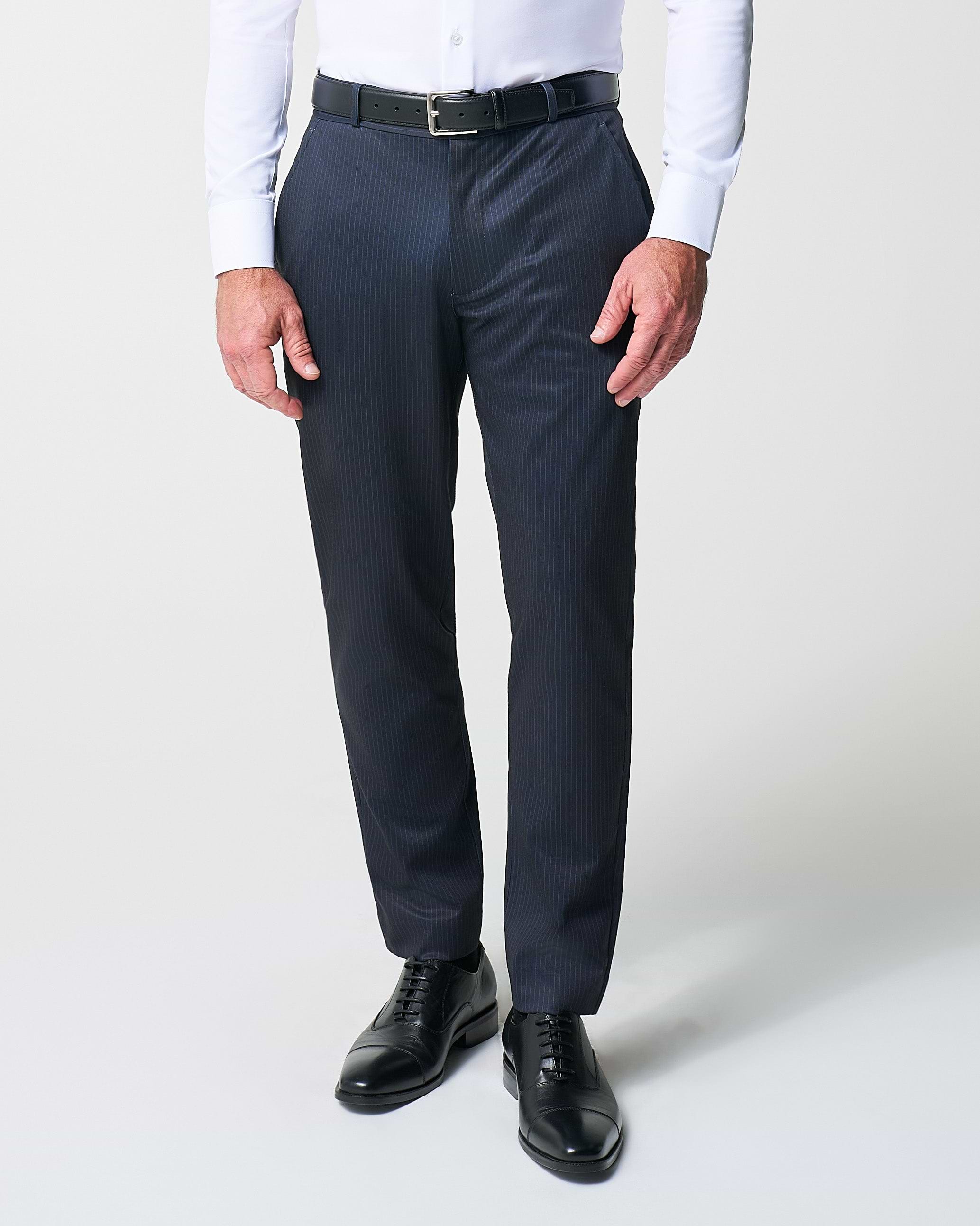 Athletic Fit Stretch Suit Pants - Knit Blue Chalk Stripe