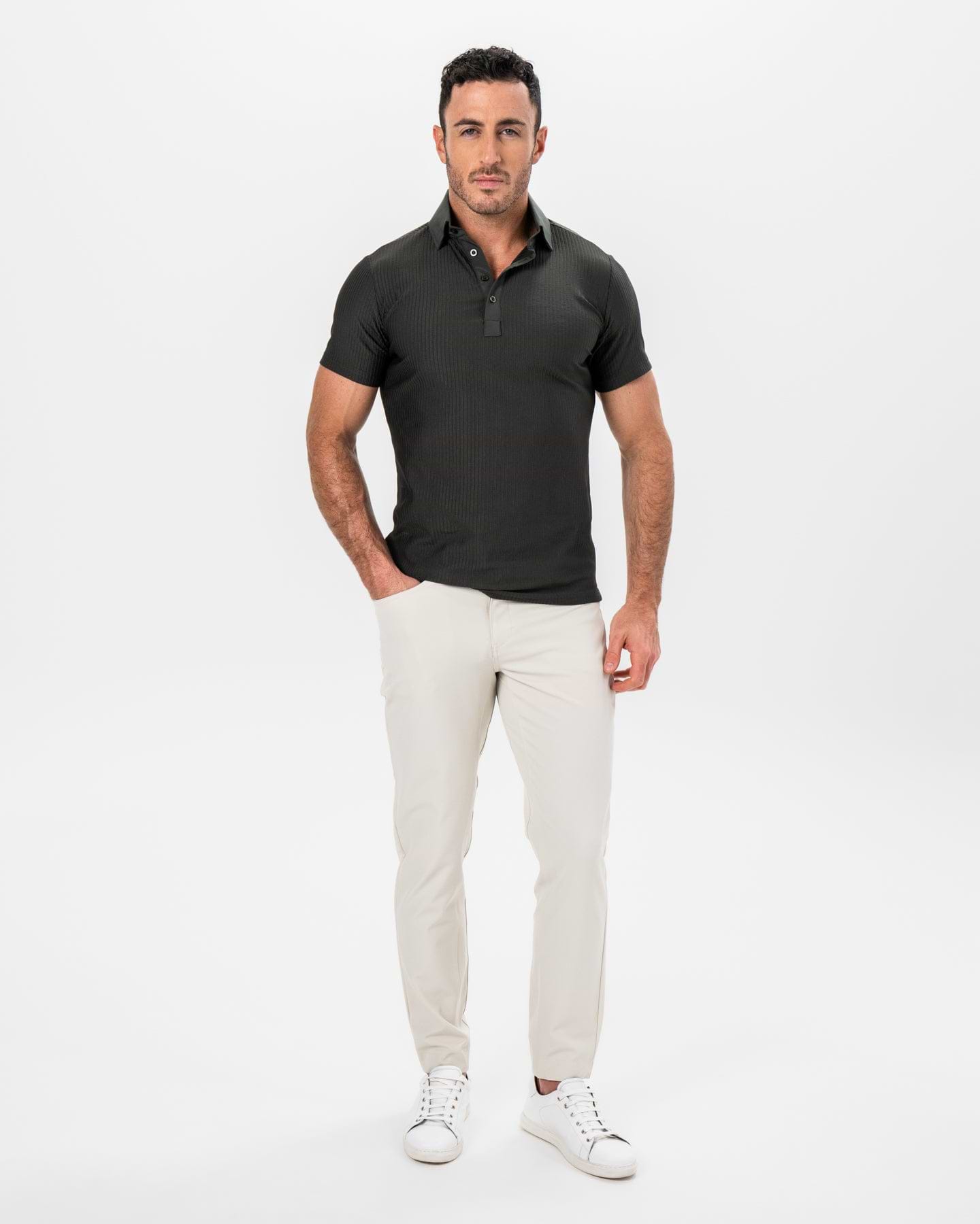Seersucker Polo - Army Green