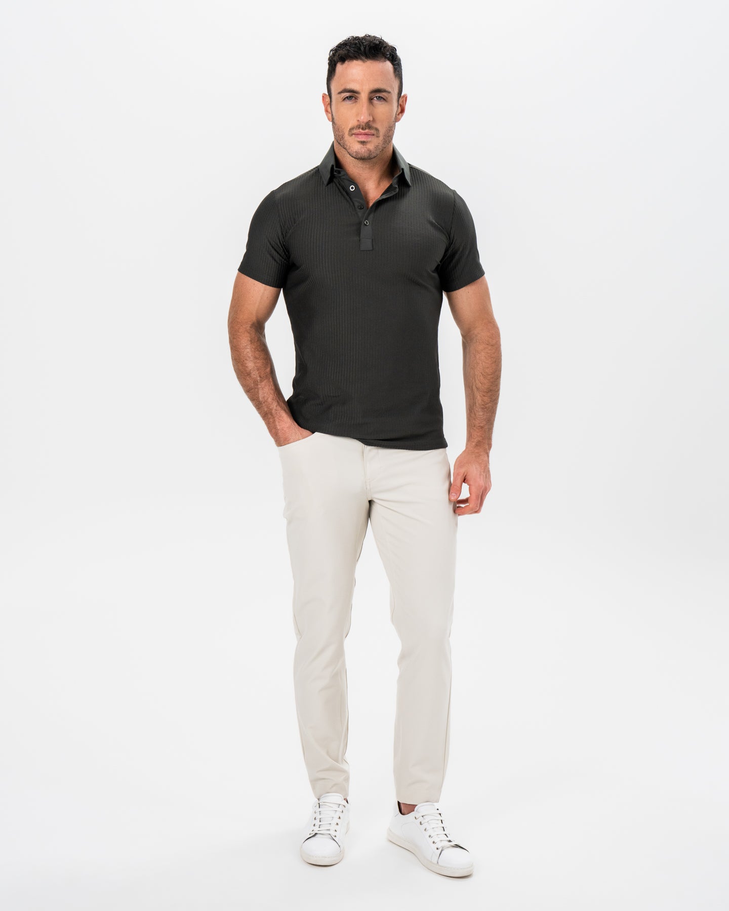 Seersucker Polo - Army Green