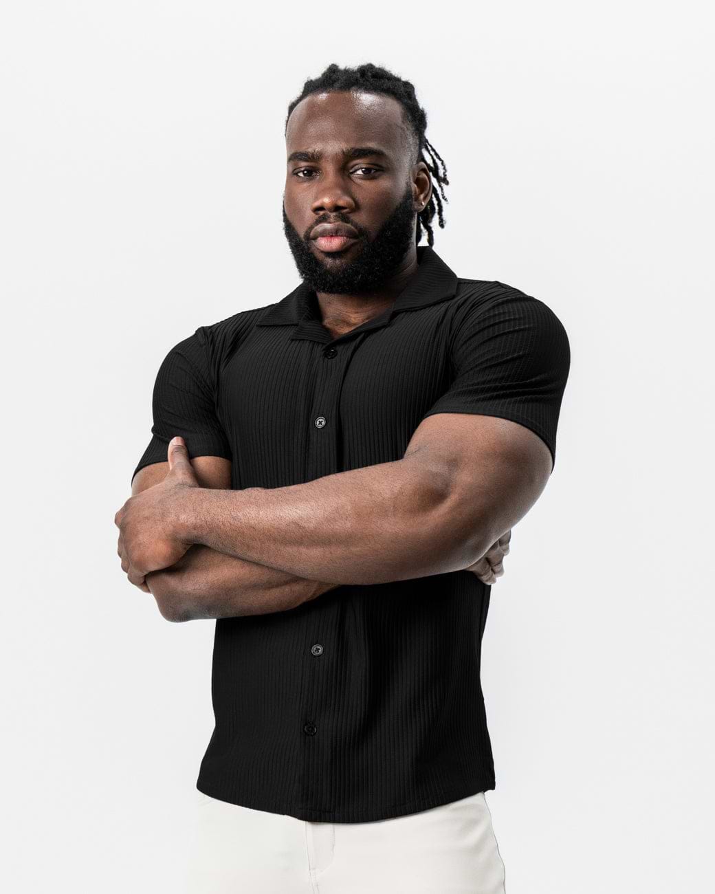 Seersucker Short Sleeve Button Down - Black