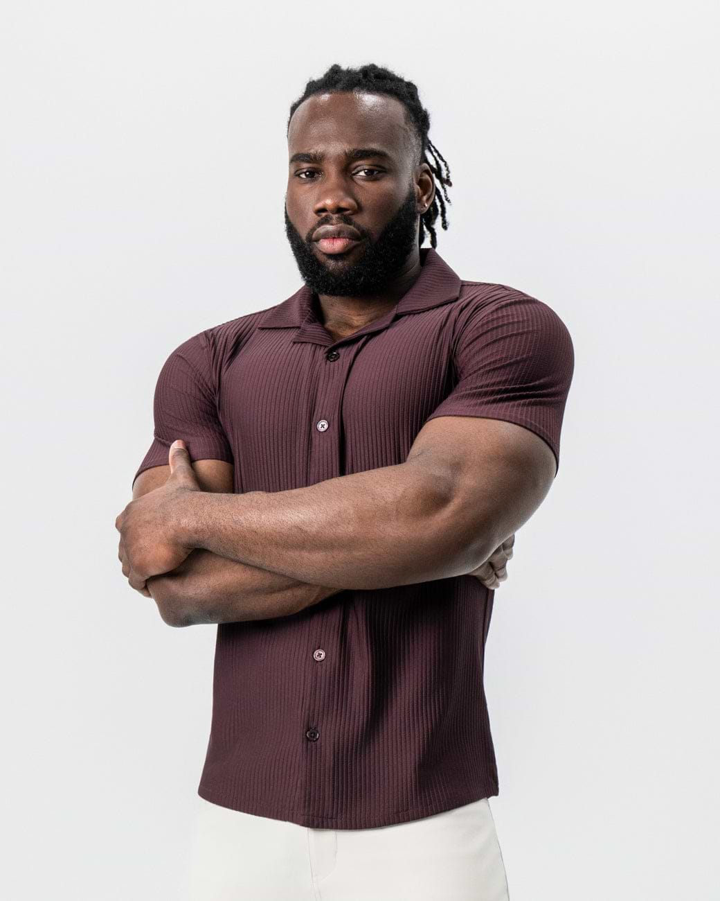 Seersucker Short Sleeve Button Down - Plum